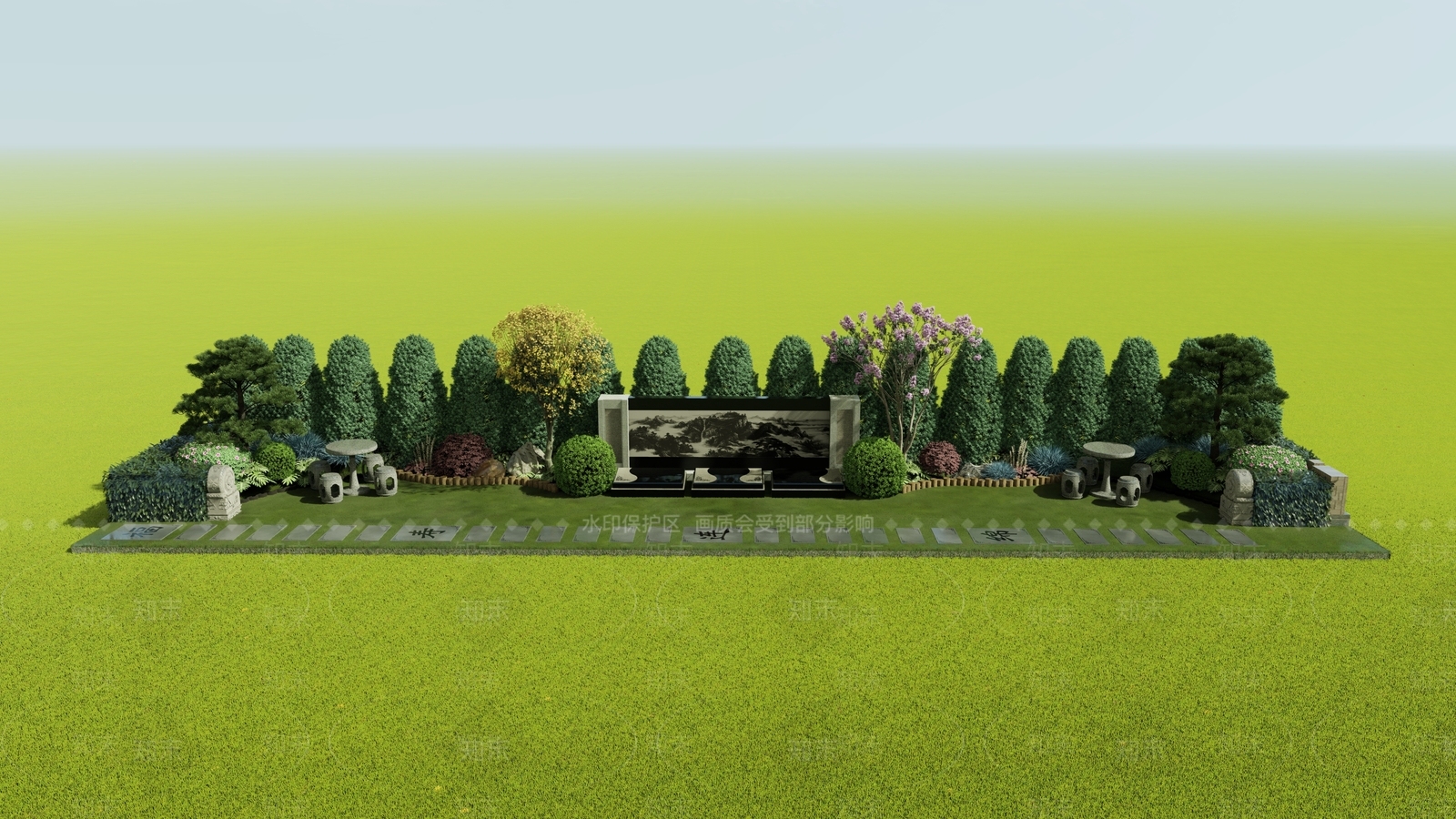 新中式艺术墓设计SU模型下载【ID:1151565331】