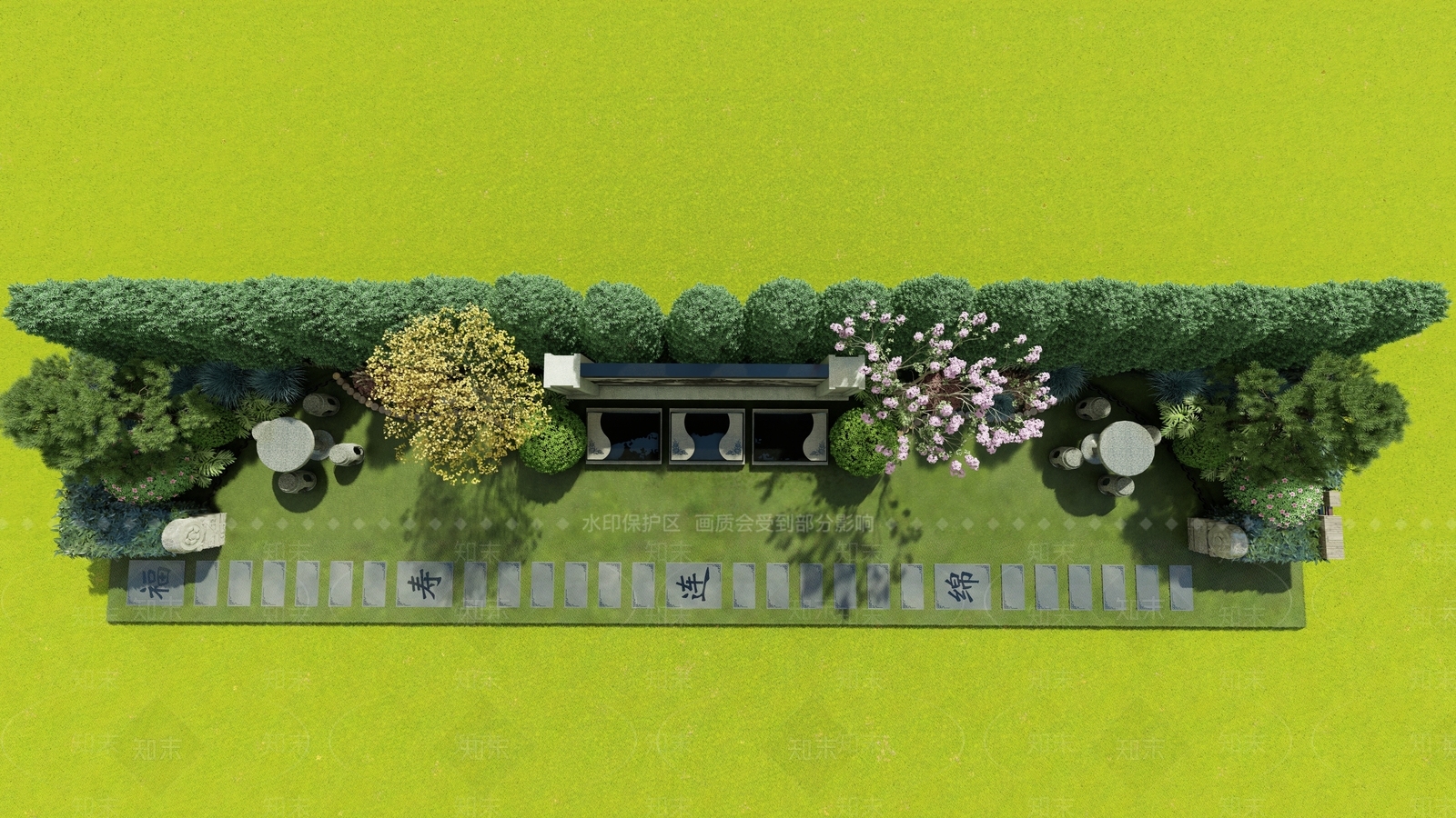 新中式艺术墓设计SU模型下载【ID:1151565331】