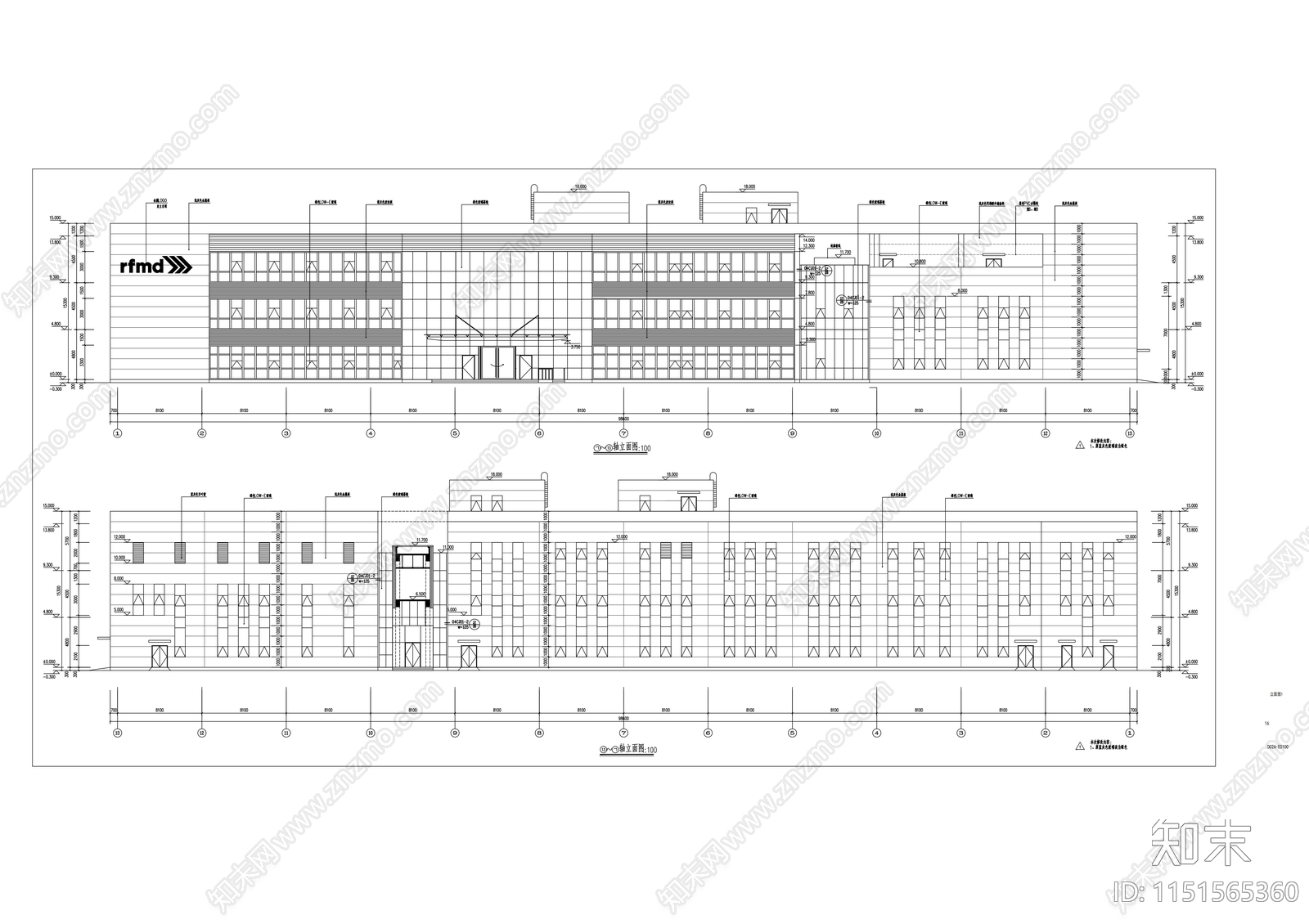 多层现代风格厂区规划及单体建筑设计施工图cad施工图下载【ID:1151565360】