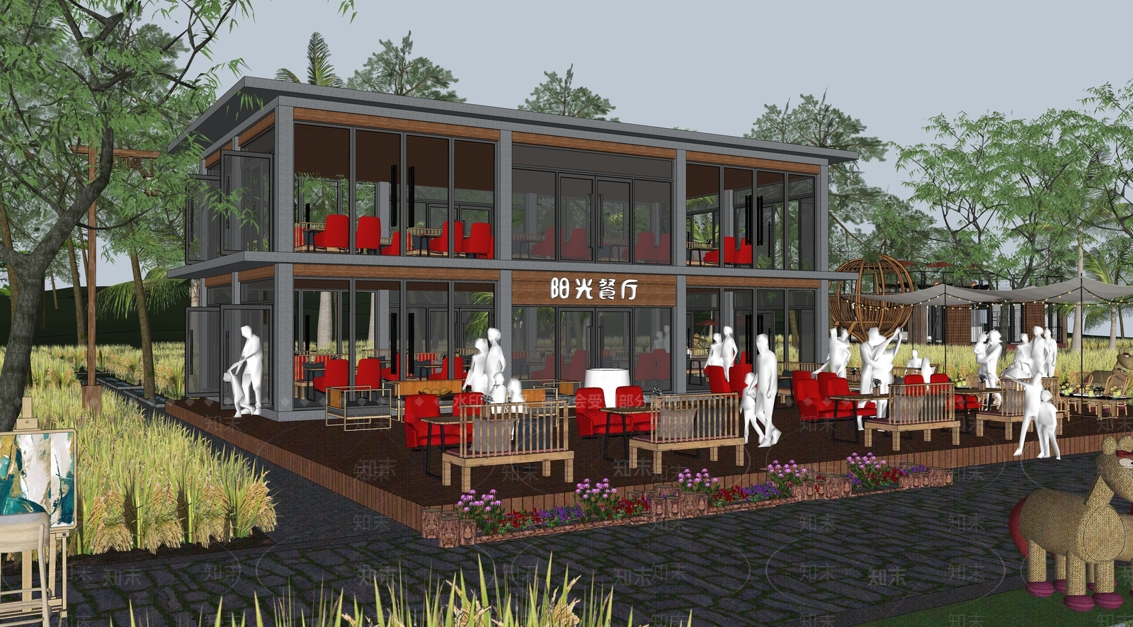 现代餐饮建筑SU模型下载【ID:1151565579】