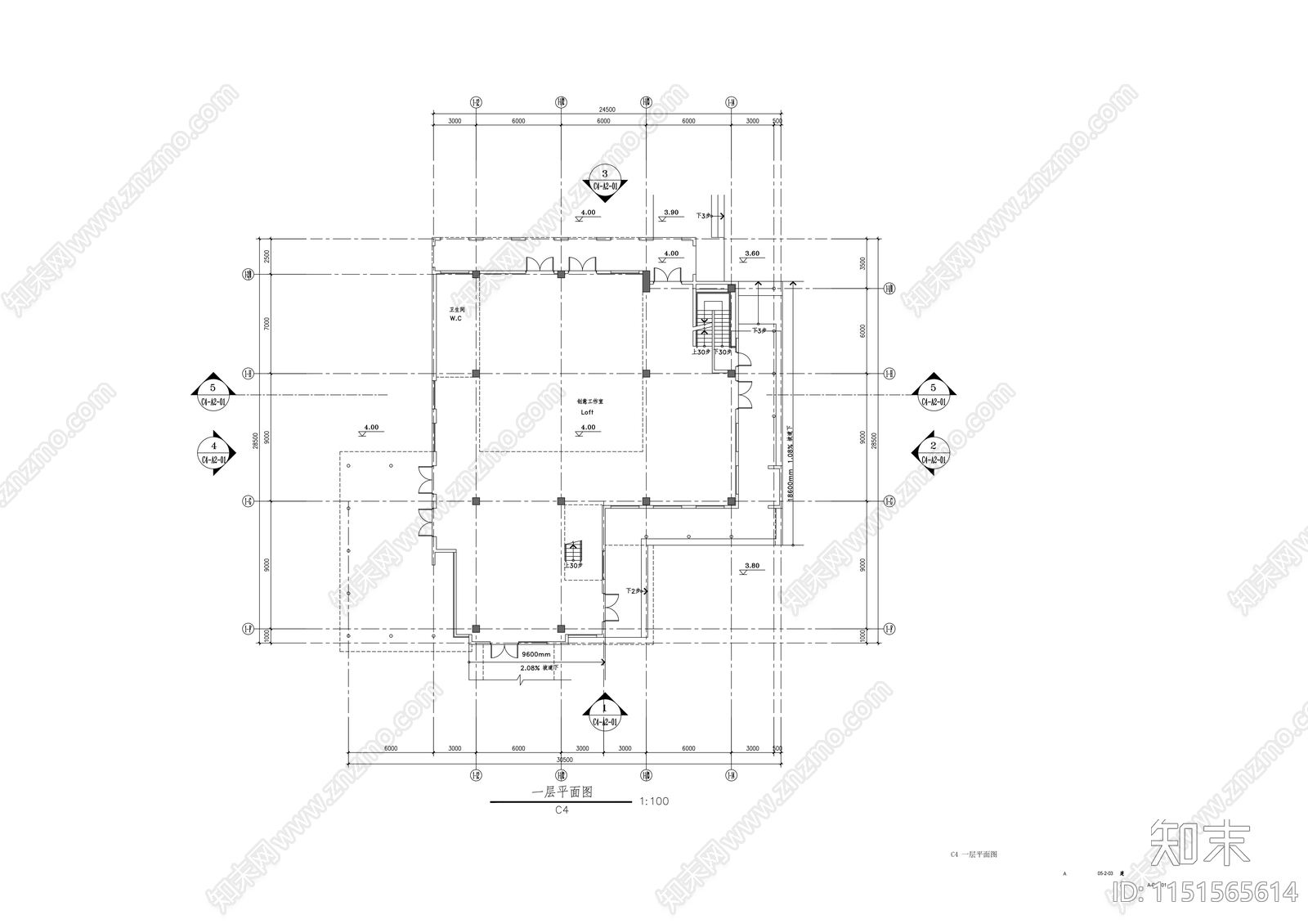 二层工业园区别墅型办公楼cad施工图下载【ID:1151565614】