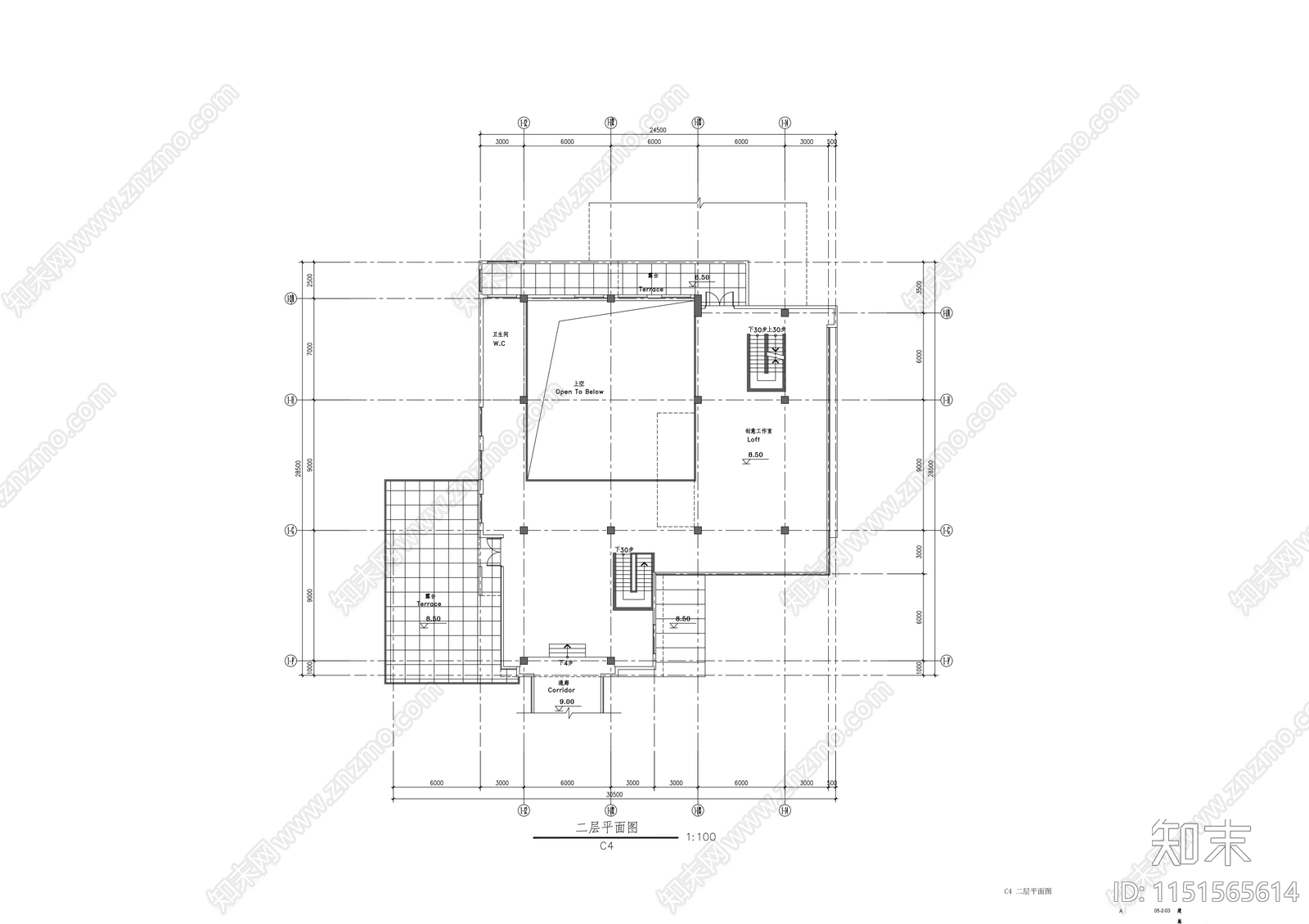 二层工业园区别墅型办公楼cad施工图下载【ID:1151565614】