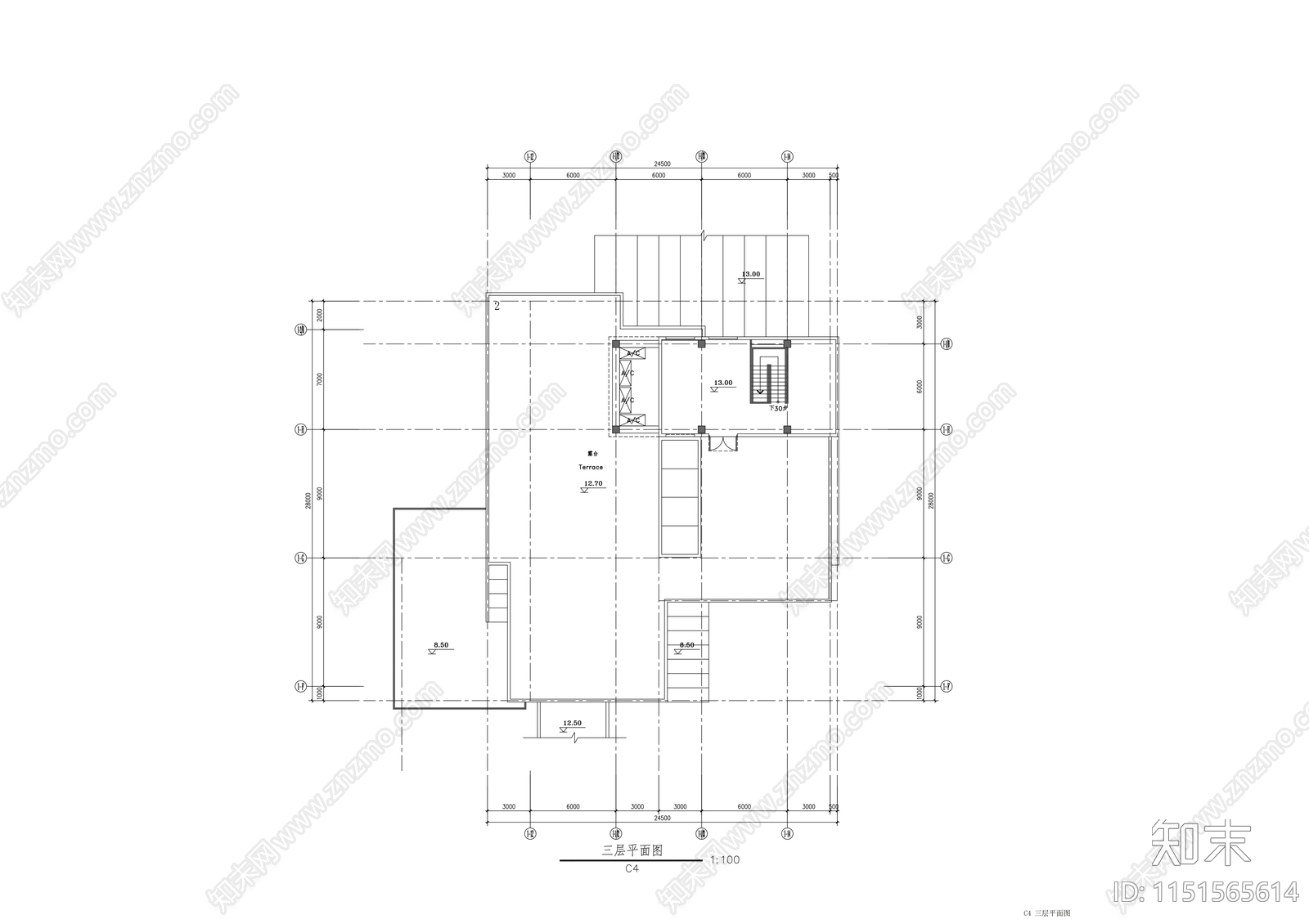 二层工业园区别墅型办公楼cad施工图下载【ID:1151565614】