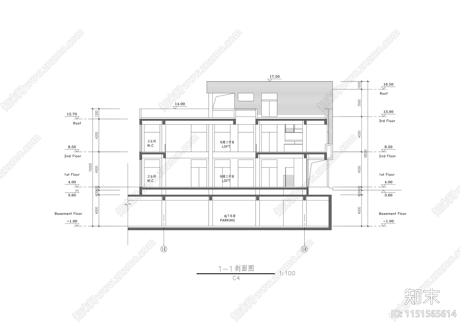 二层工业园区别墅型办公楼cad施工图下载【ID:1151565614】