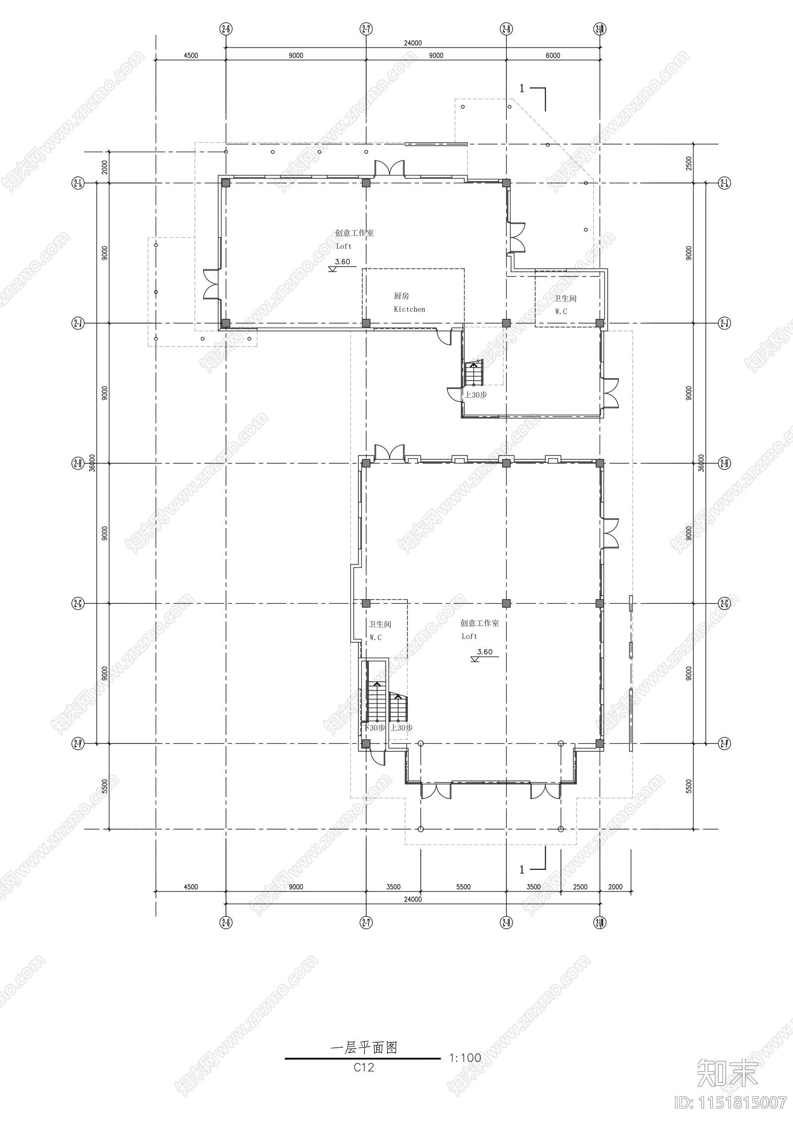 二层工业园区创意工作室建筑cad施工图下载【ID:1151815007】