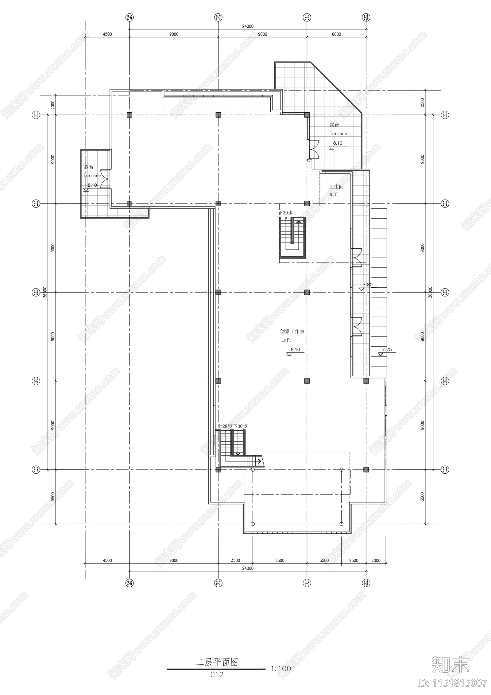 二层工业园区创意工作室建筑cad施工图下载【ID:1151815007】