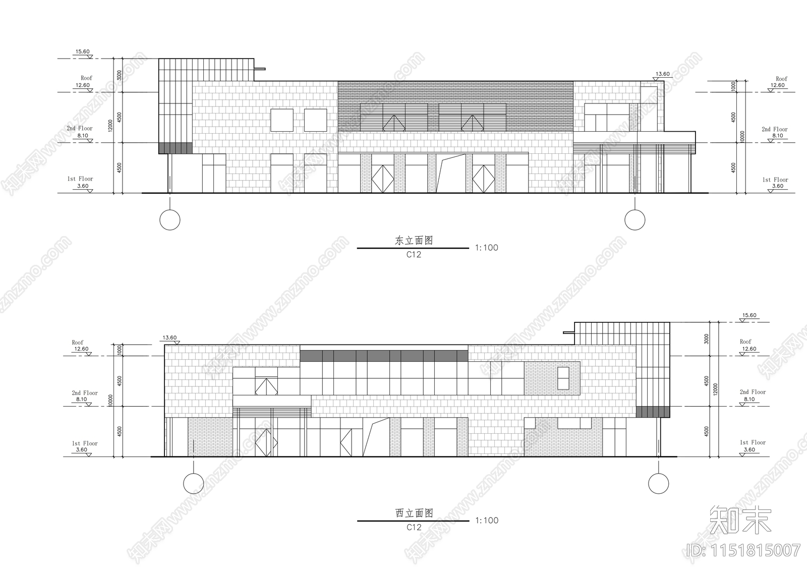 二层工业园区创意工作室建筑cad施工图下载【ID:1151815007】