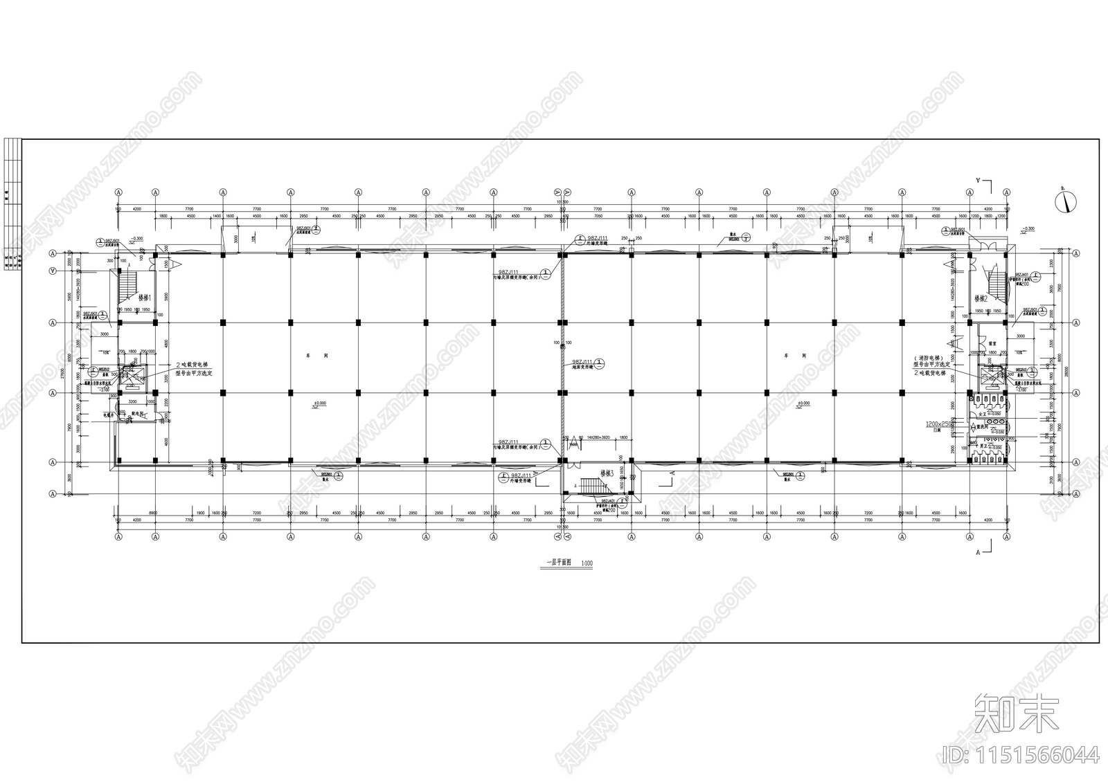 工业园区现代厂房建筑施工图cad施工图下载【ID:1151566044】