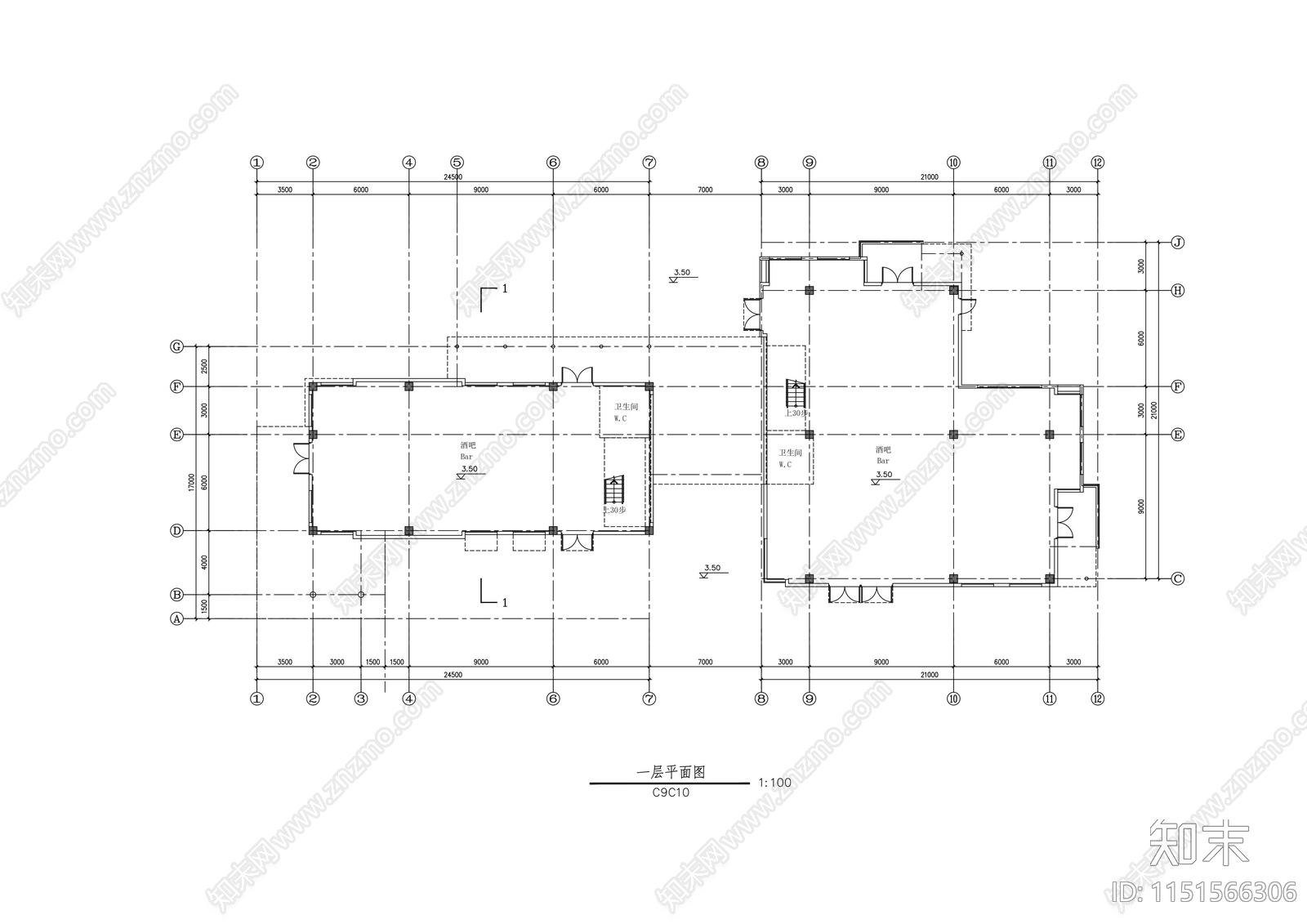 两层酒吧建筑施工图cad施工图下载【ID:1151566306】