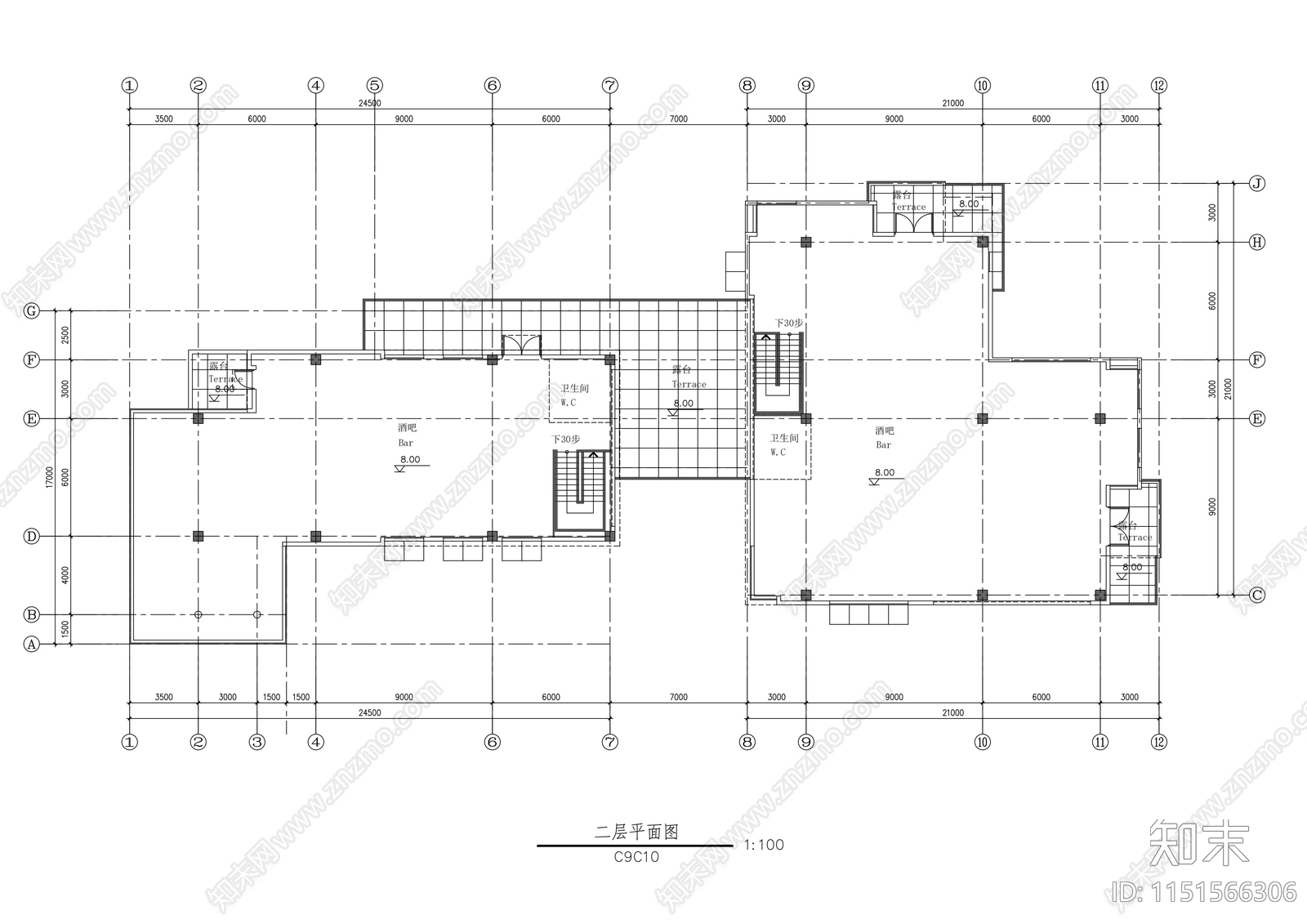 两层酒吧建筑施工图cad施工图下载【ID:1151566306】