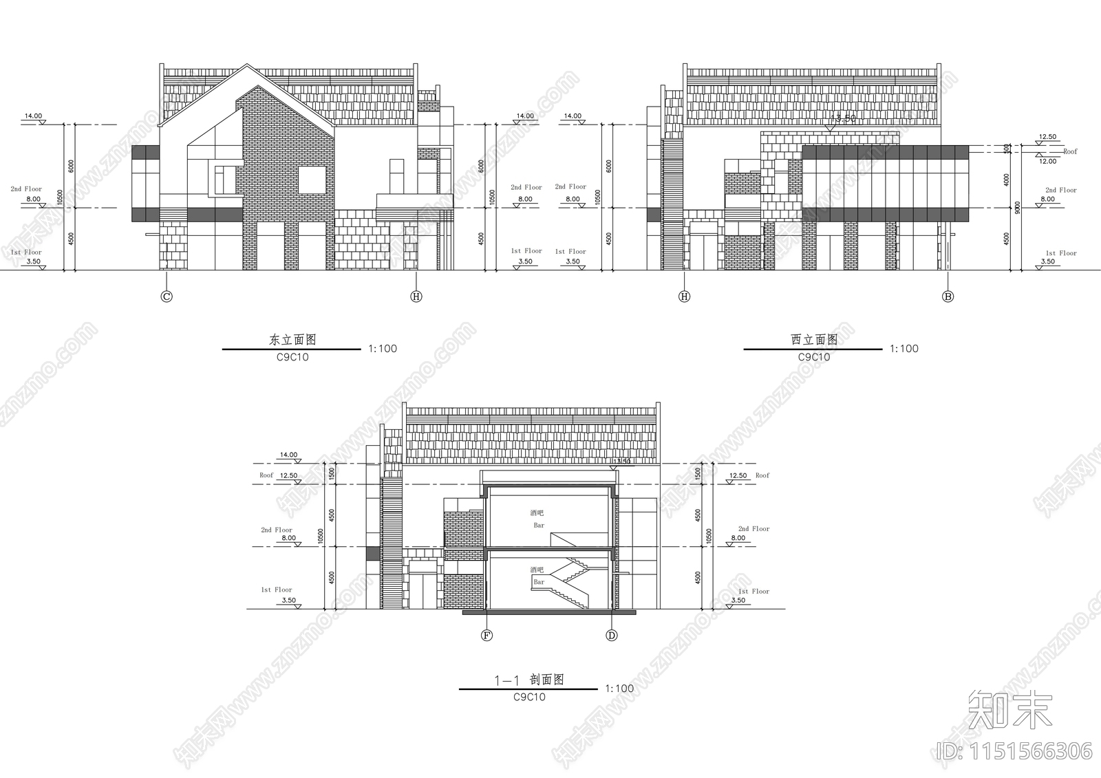 两层酒吧建筑施工图cad施工图下载【ID:1151566306】