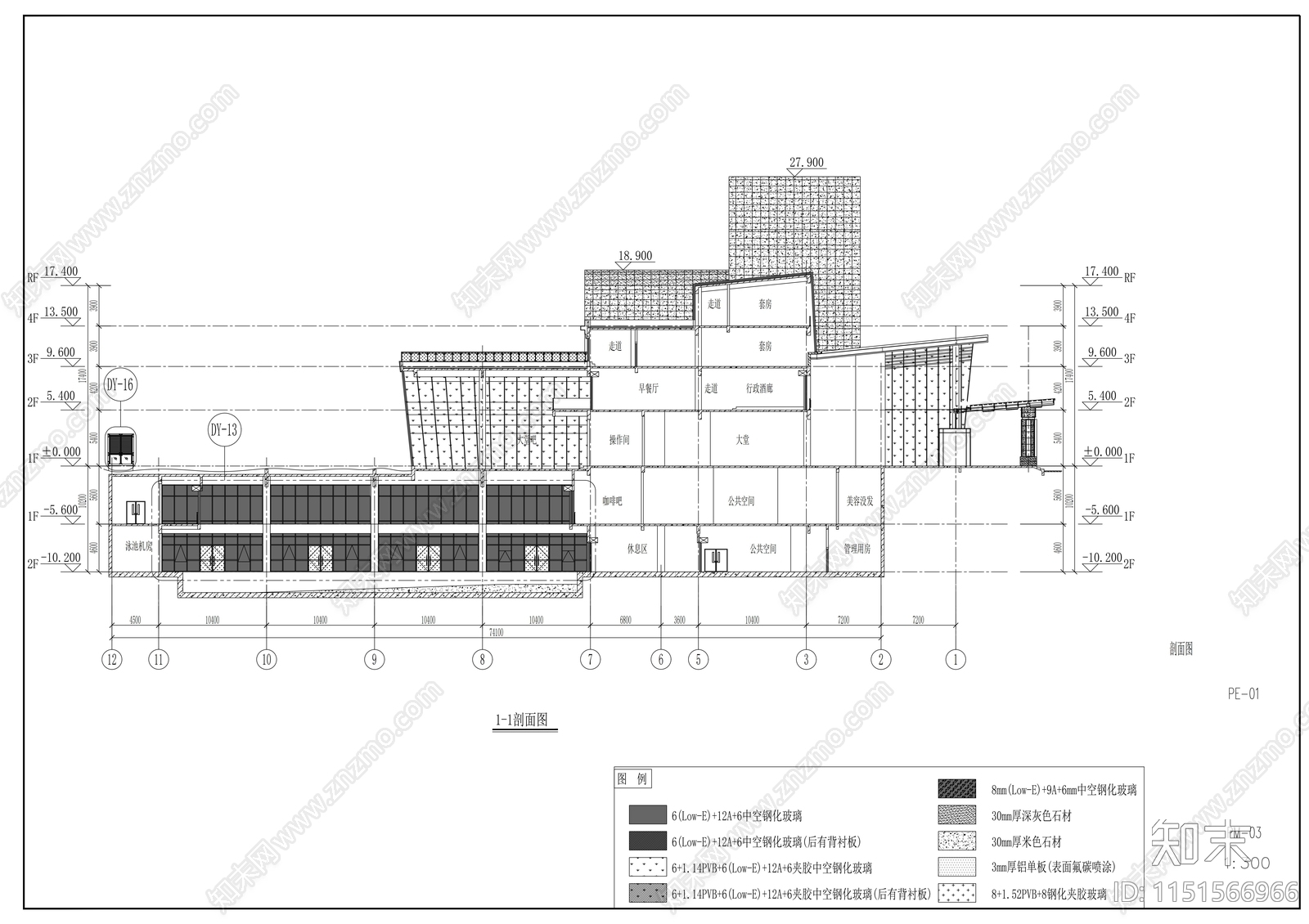 明框玻璃幕墙框架式创意产业园建筑施工图cad施工图下载【ID:1151566966】