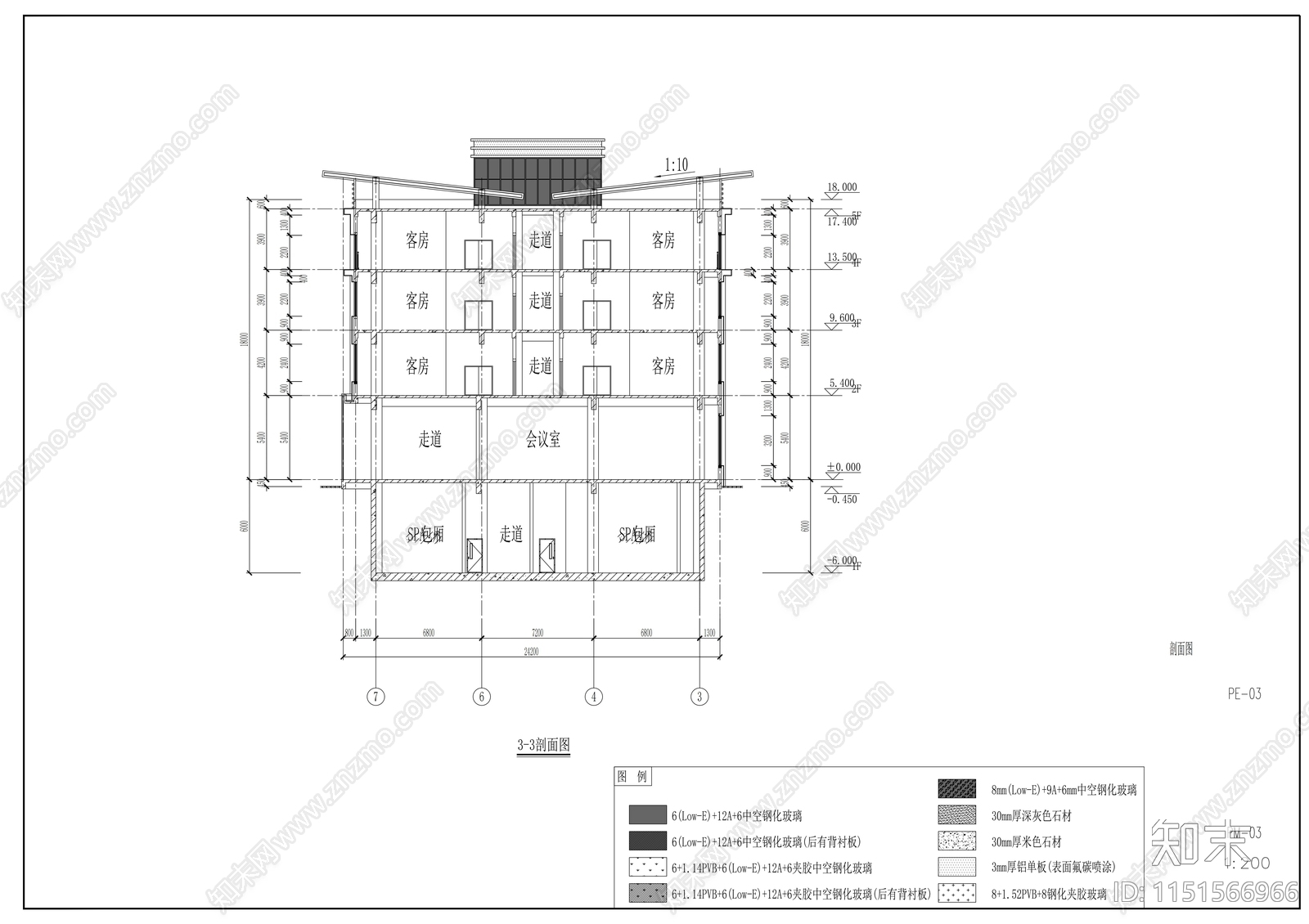 明框玻璃幕墙框架式创意产业园建筑施工图cad施工图下载【ID:1151566966】