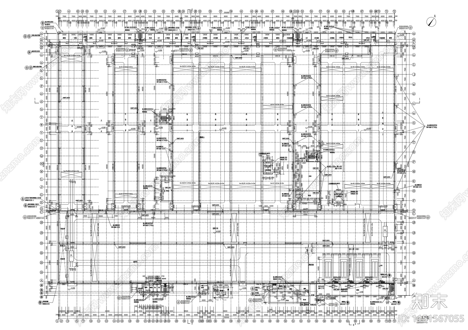 260m单层工厂建筑施工图cad施工图下载【ID:1151567055】