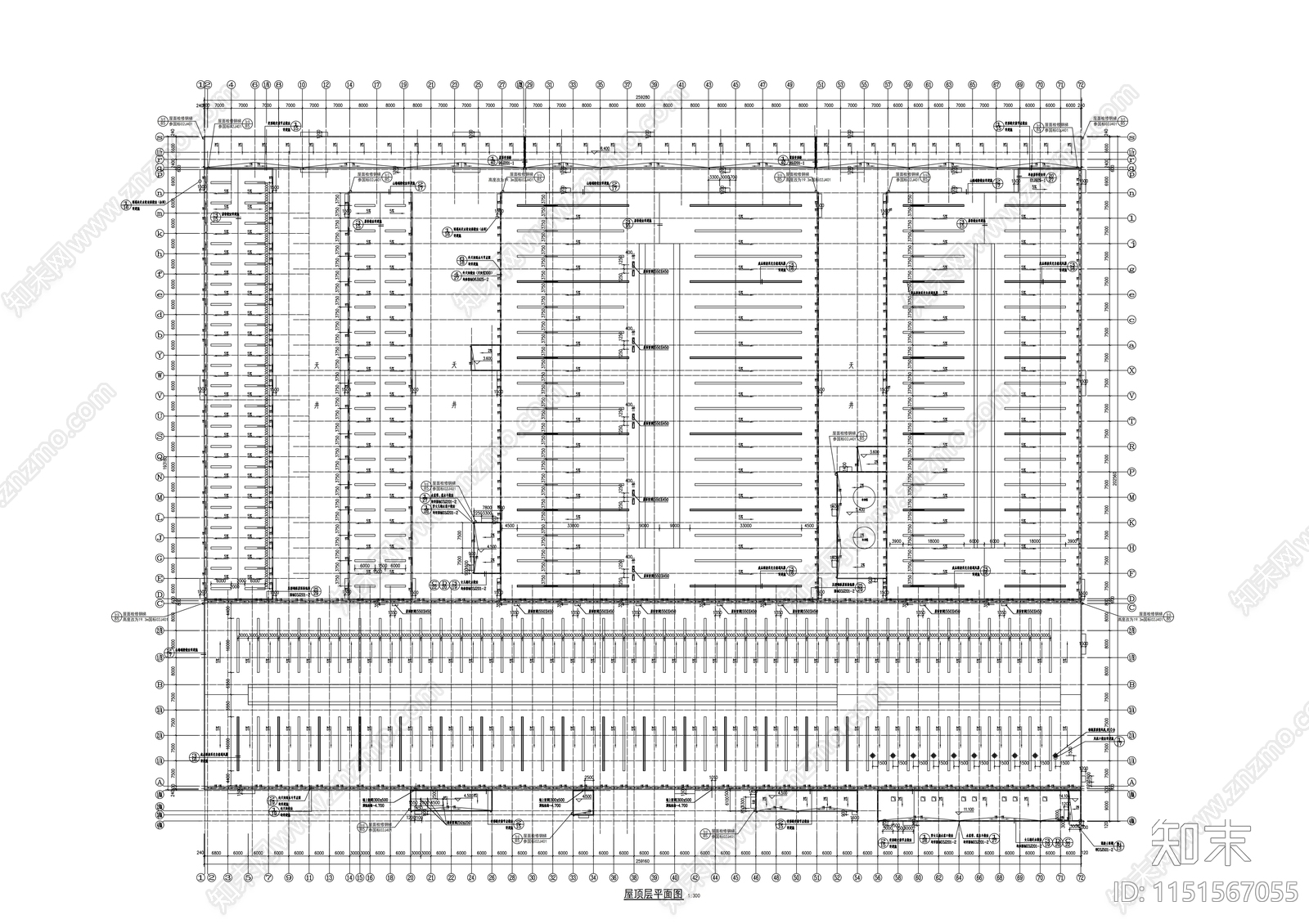 260m单层工厂建筑施工图cad施工图下载【ID:1151567055】