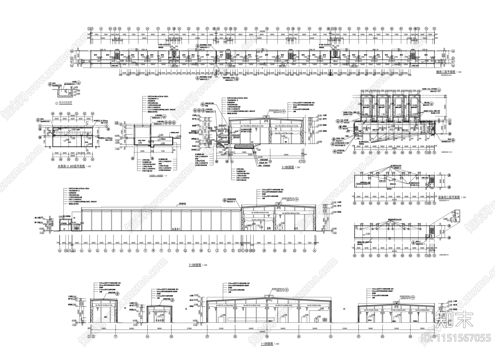 260m单层工厂建筑施工图cad施工图下载【ID:1151567055】