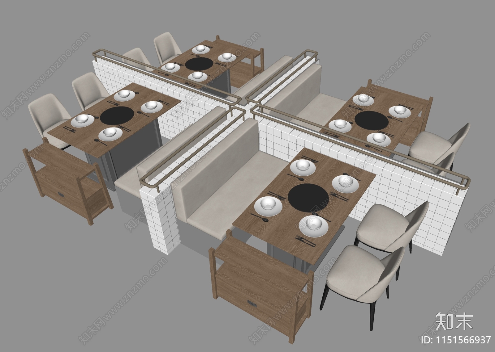 现代火锅店卡座沙发SU模型下载【ID:1151566937】