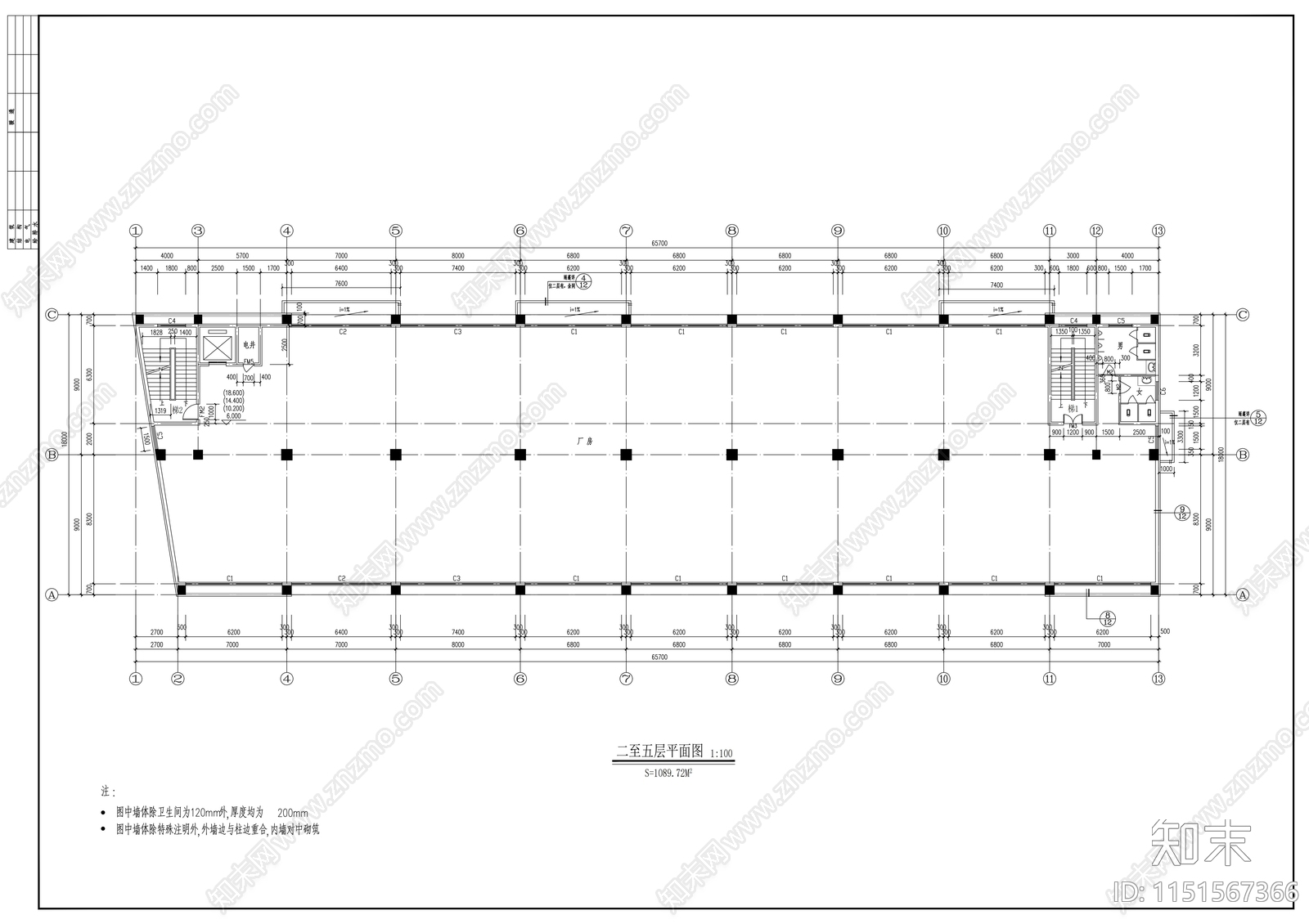 轻工通用厂房建筑结构水电施工图cad施工图下载【ID:1151567366】