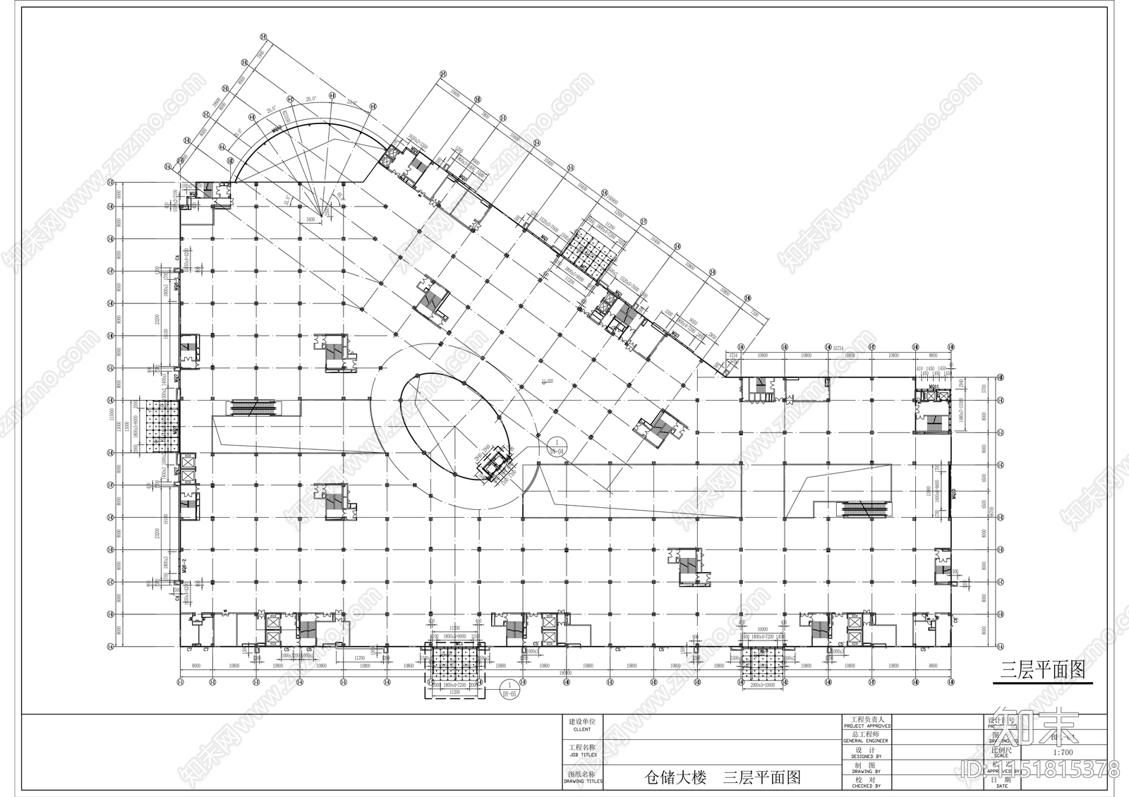 物流基地七层仓储大楼建筑cad施工图下载【ID:1151815378】