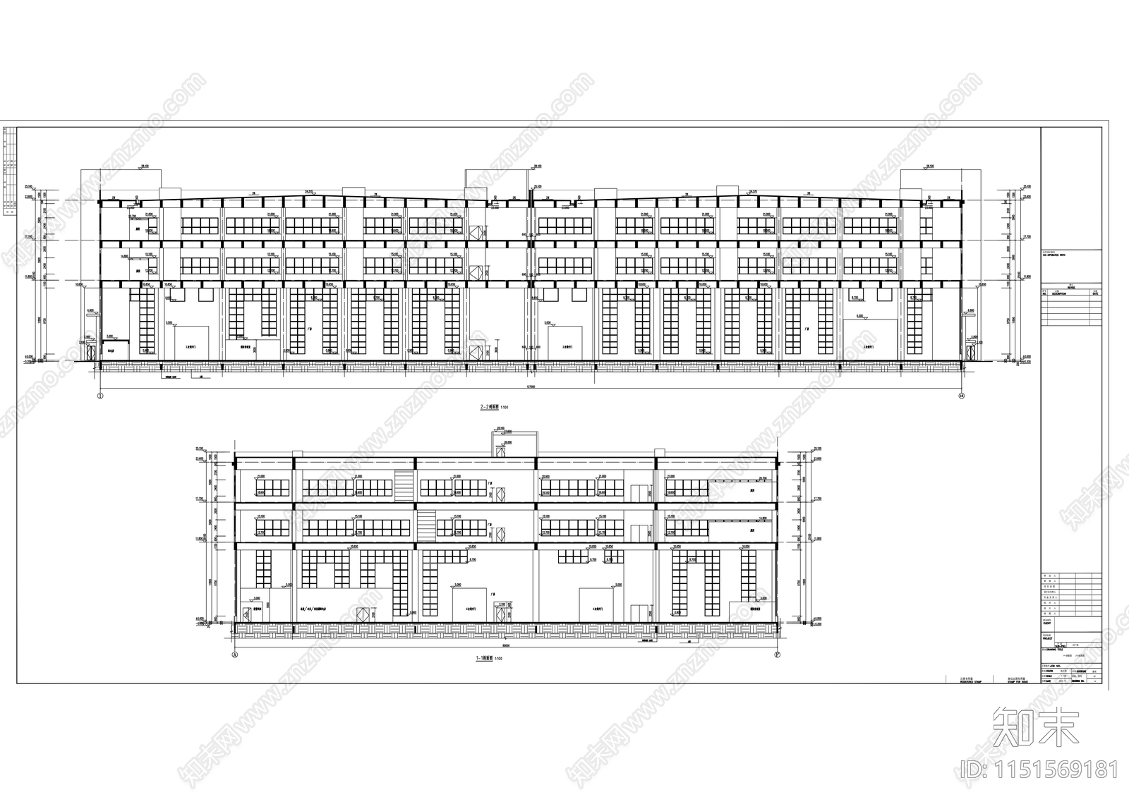 现代多层工业厂房建筑施工图cad施工图下载【ID:1151569181】