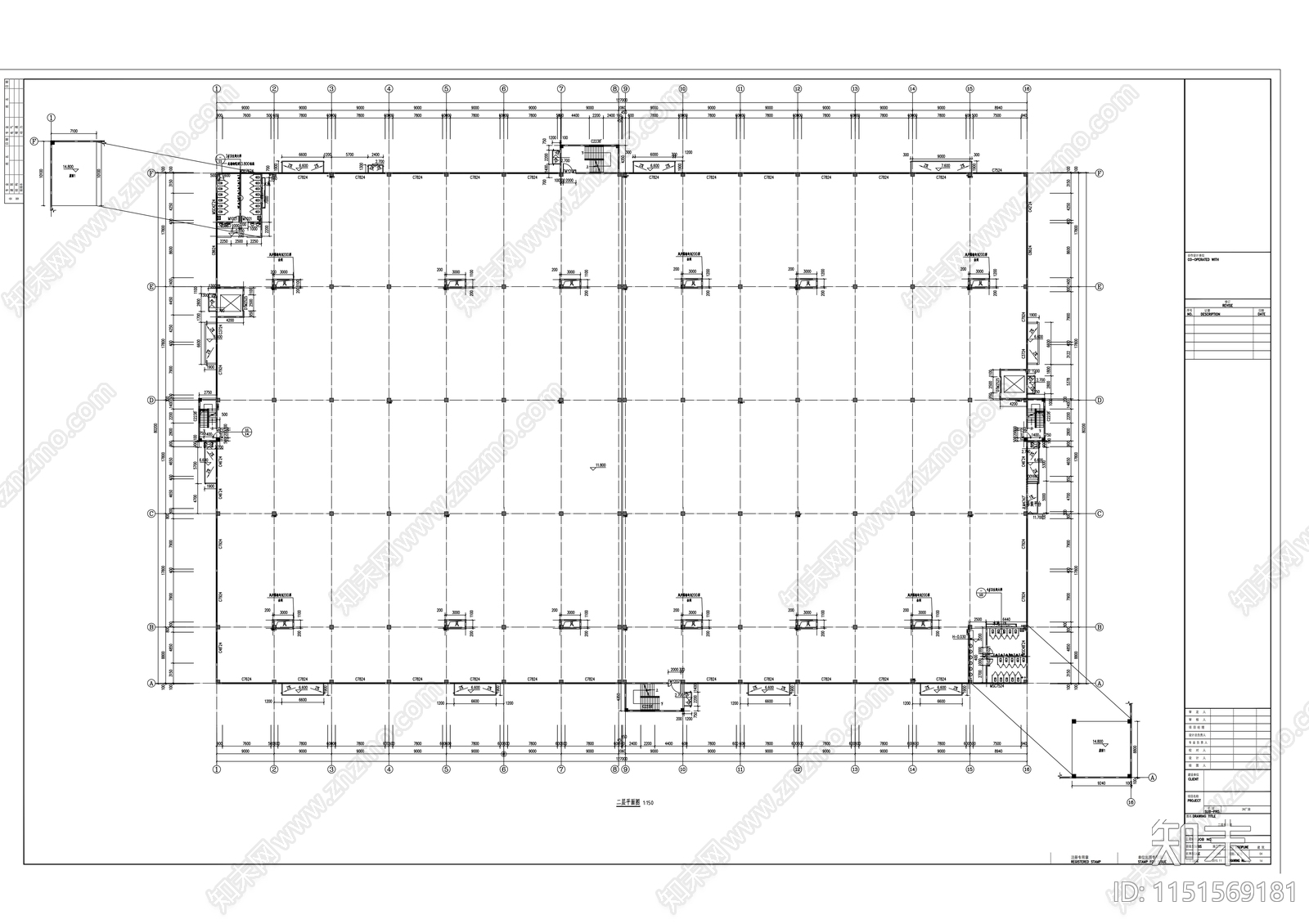 现代多层工业厂房建筑施工图cad施工图下载【ID:1151569181】