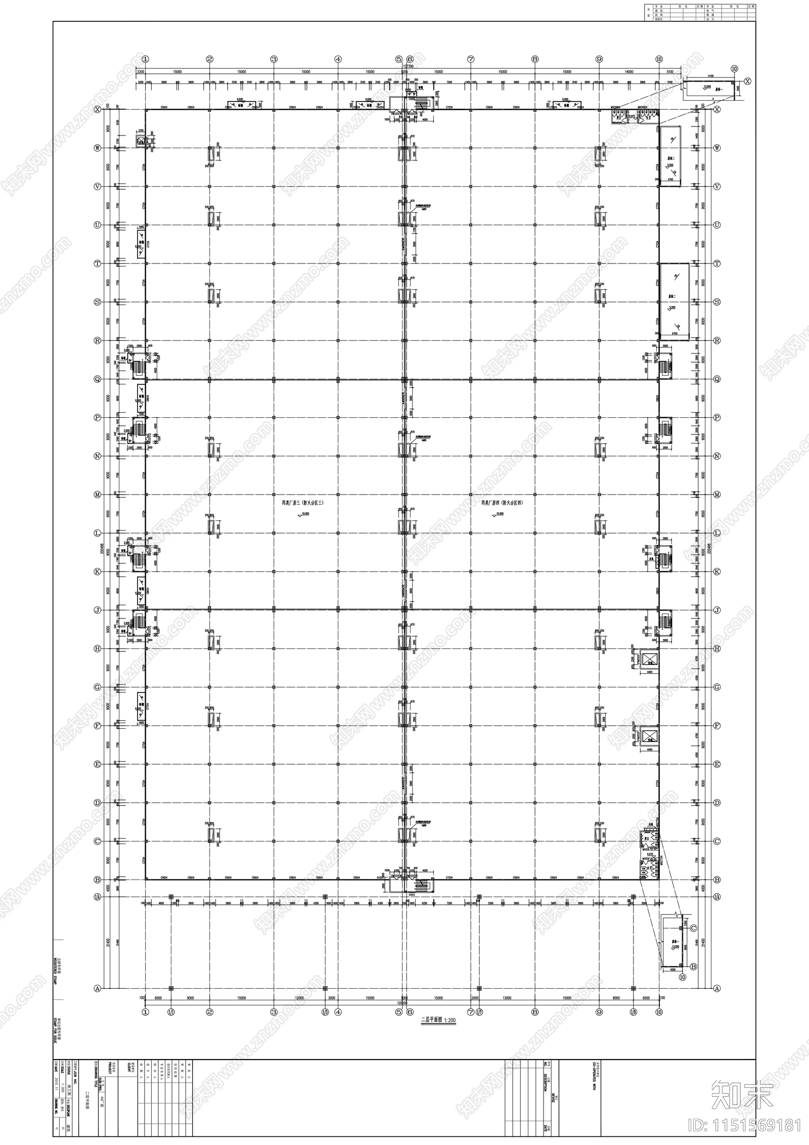 现代多层工业厂房建筑施工图cad施工图下载【ID:1151569181】