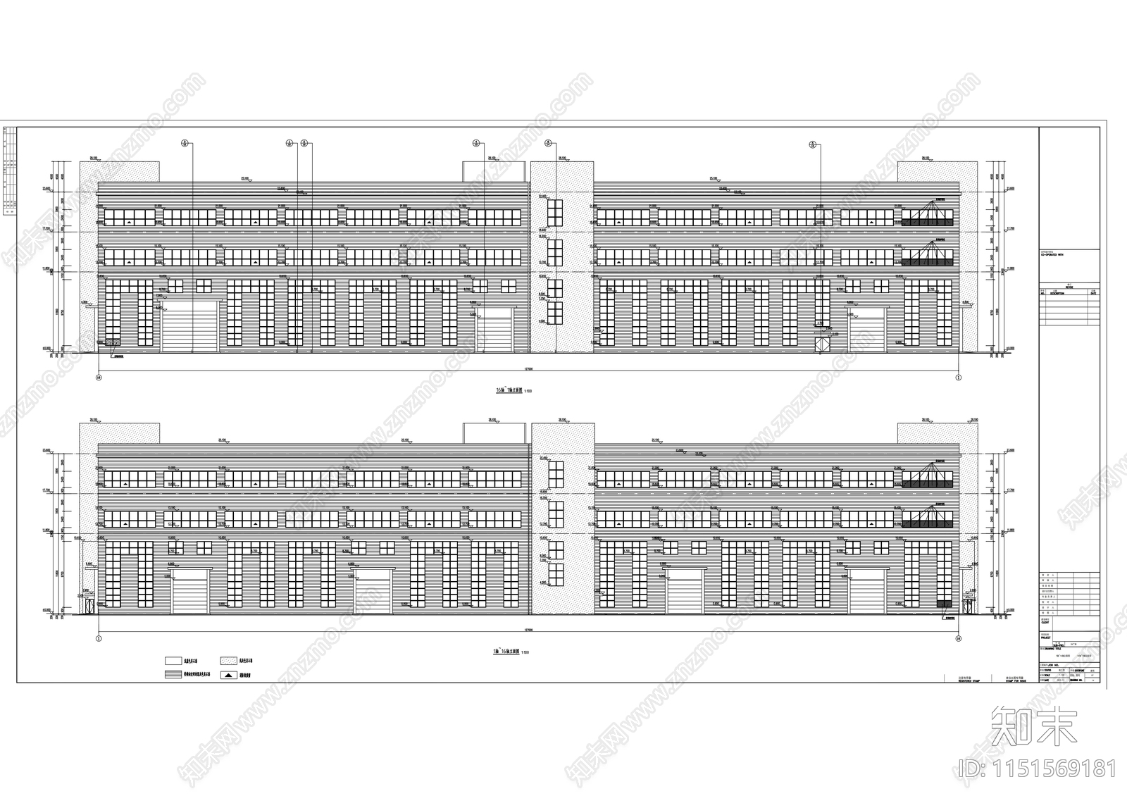 现代多层工业厂房建筑施工图cad施工图下载【ID:1151569181】