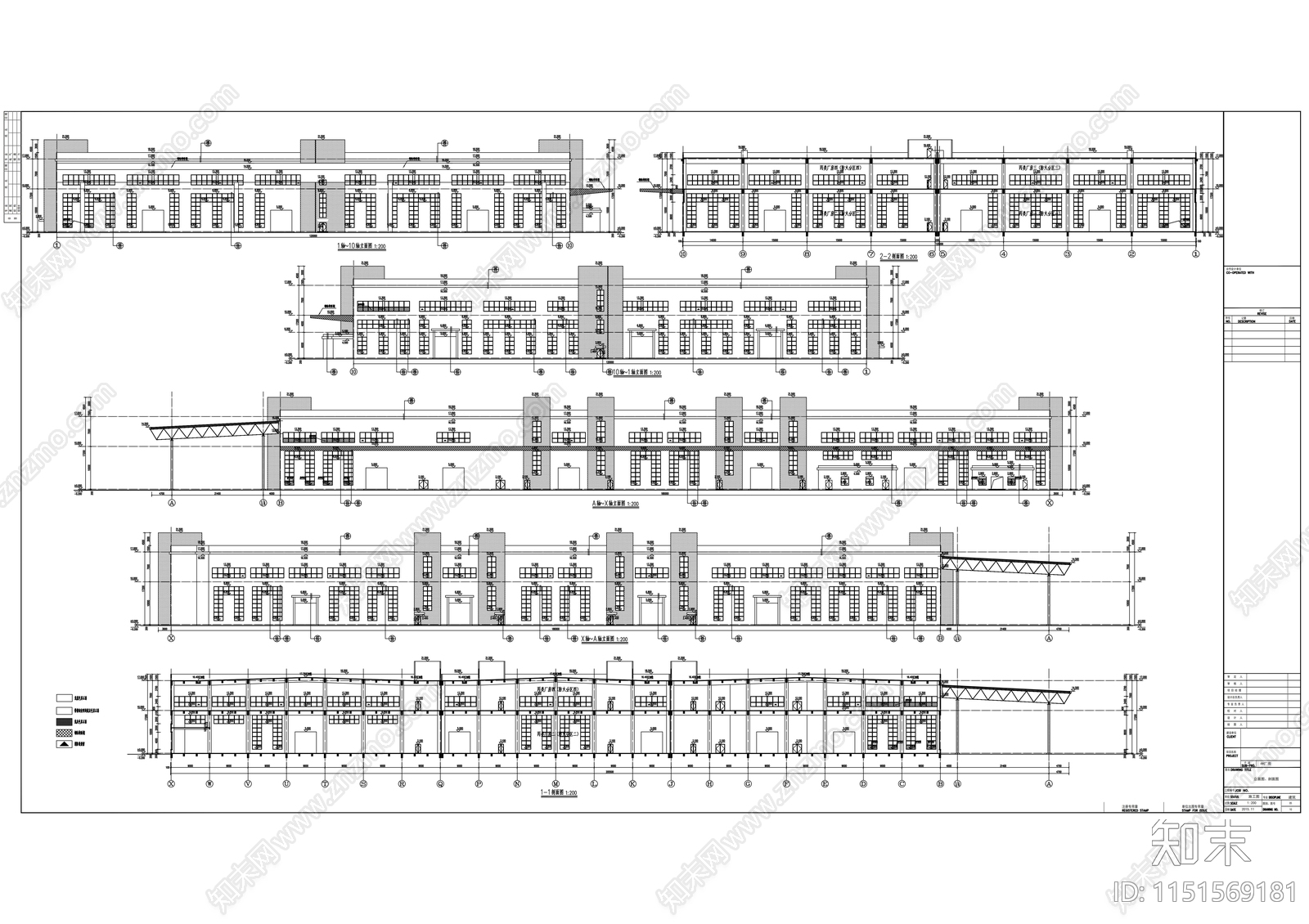 现代多层工业厂房建筑施工图cad施工图下载【ID:1151569181】