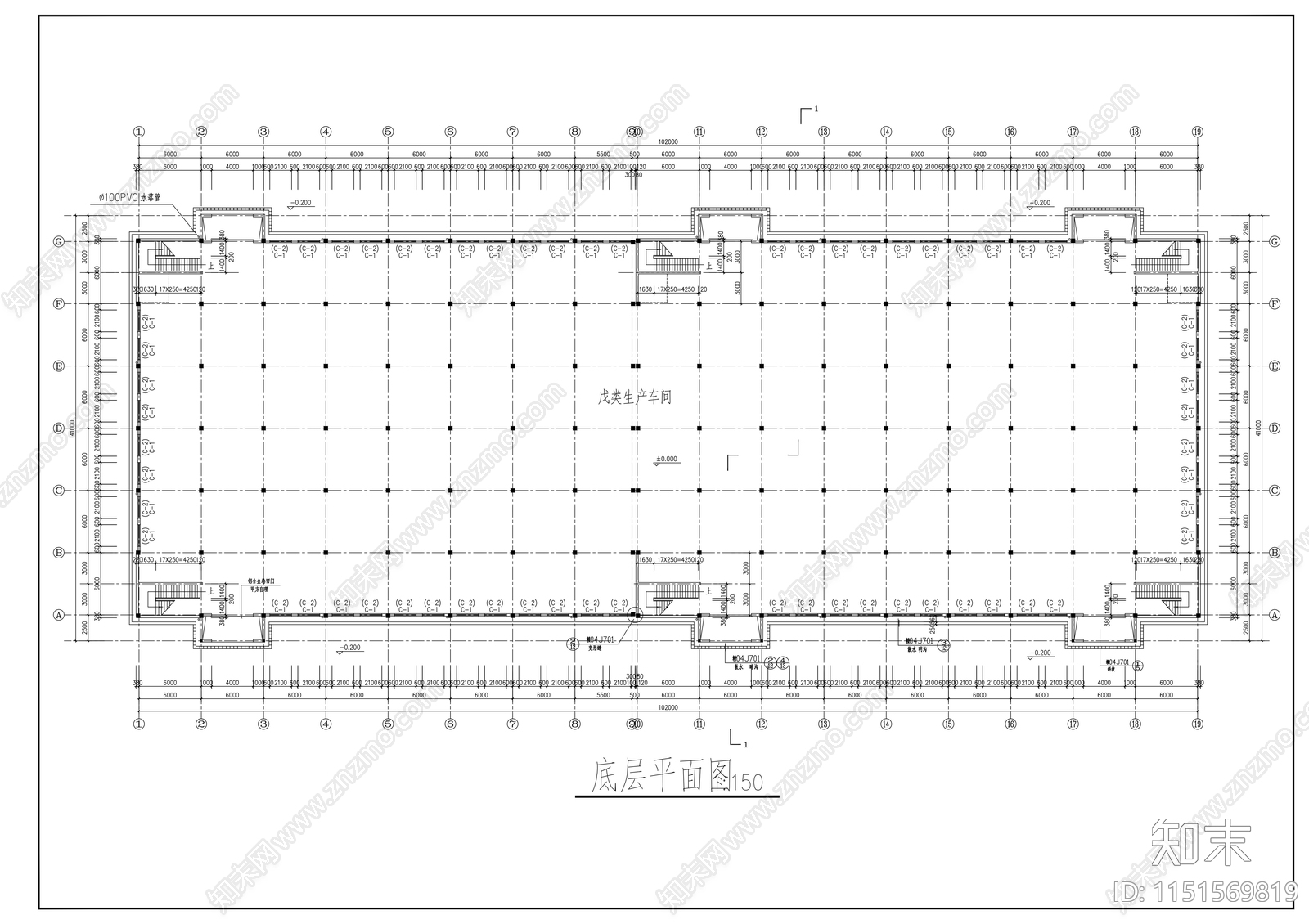 中小企业孵化基地某二层厂房建筑施工图cad施工图下载【ID:1151569819】