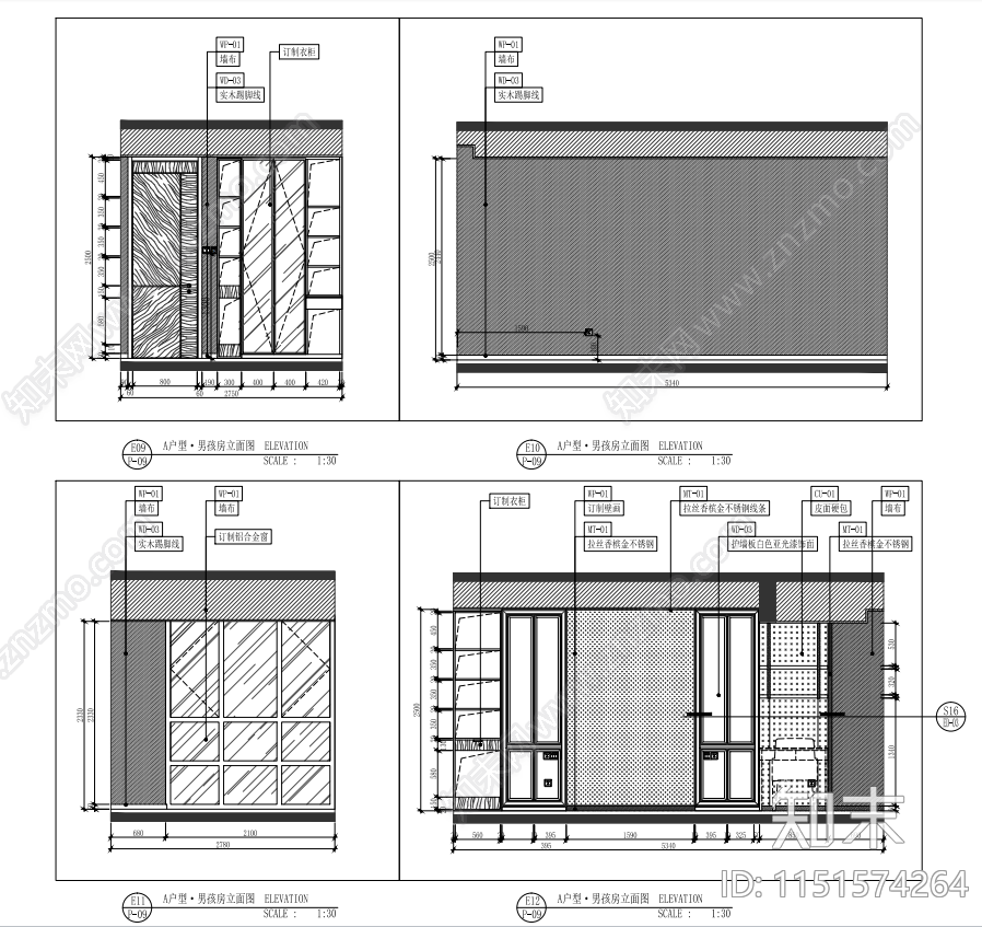 家居卧室室内施工图下载【ID:1151574264】