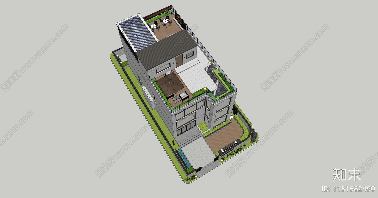 现代屋顶花园SU模型下载【ID:1151582490】