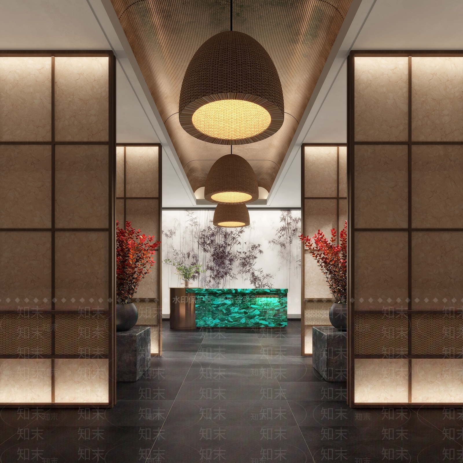 新中式酒店大堂SU模型下载【ID:1151582909】