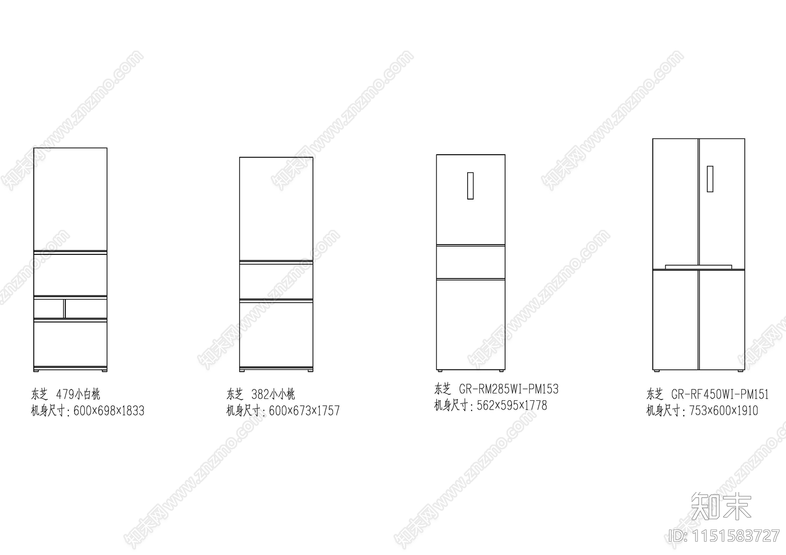 日立东芝海尔冰箱图库施工图下载【ID:1151583727】