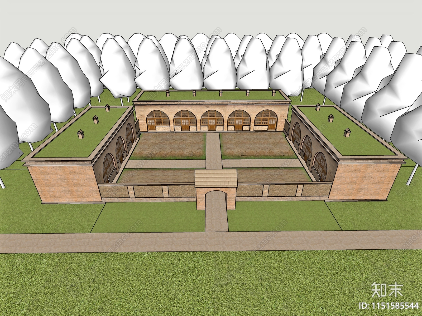 中式窑洞陕北民居SU模型下载【ID:1151585544】