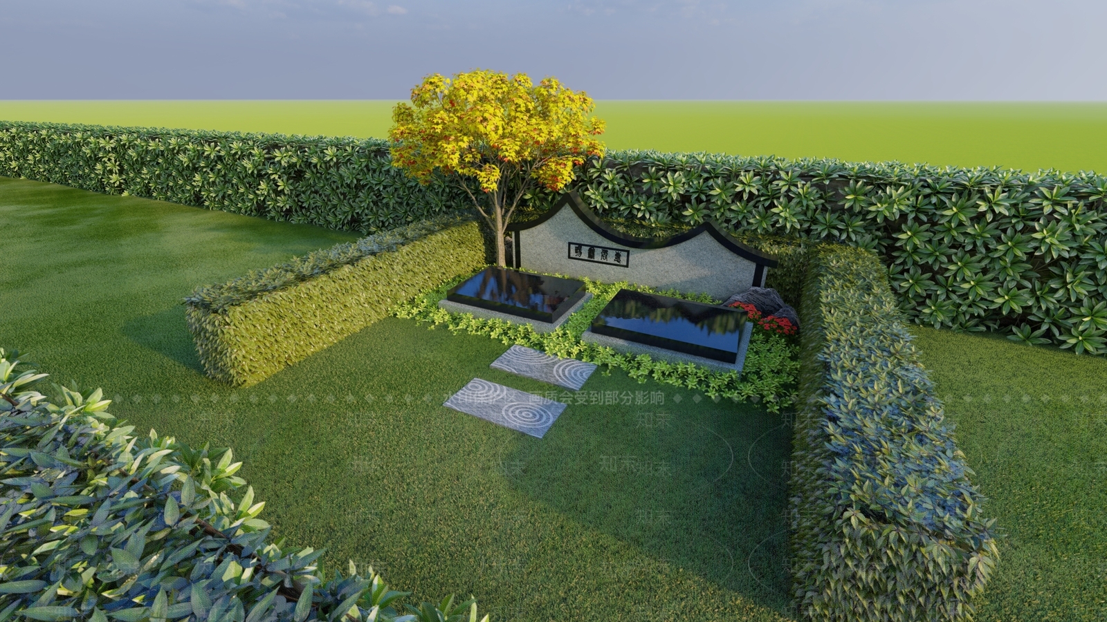 新中式艺术墓碑设计SU模型下载【ID:1151587231】