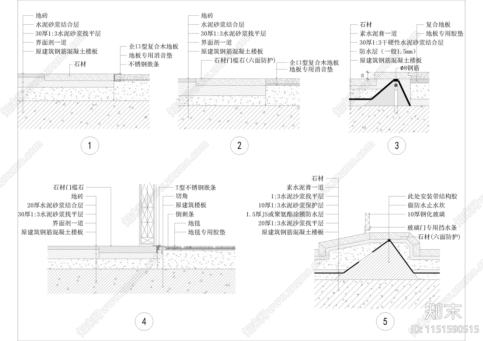 40套地面墙面天花收口节点cad施工图下载【ID:1151590515】