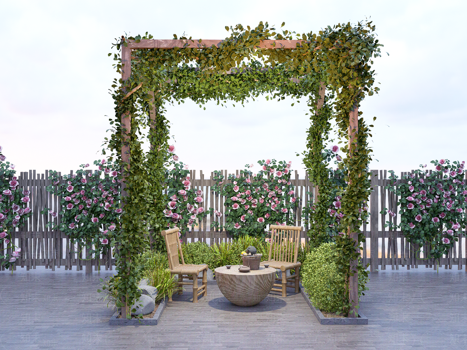 现代户外休闲花架SU模型下载【ID:1151591058】