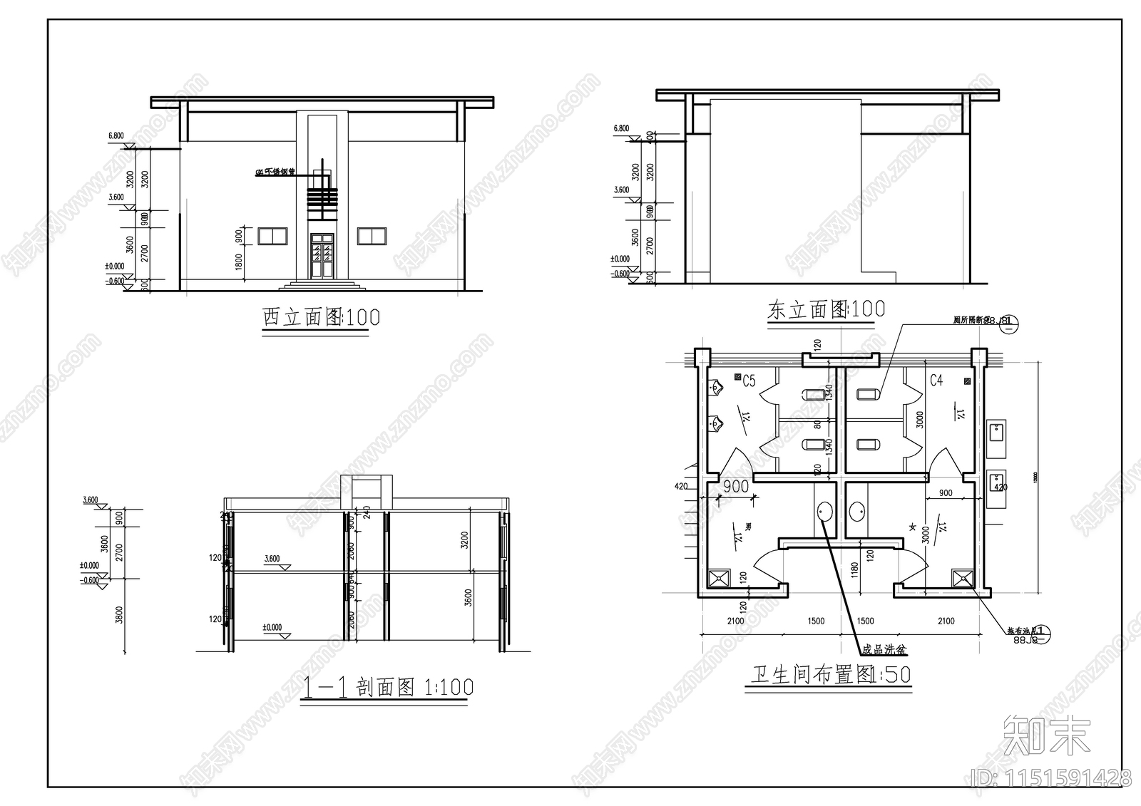 污水处理厂办公楼建筑cad施工图下载【ID:1151591428】