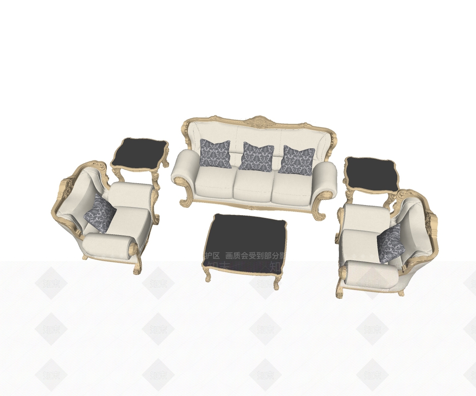 欧式沙发茶几组合SU模型下载【ID:1151597768】