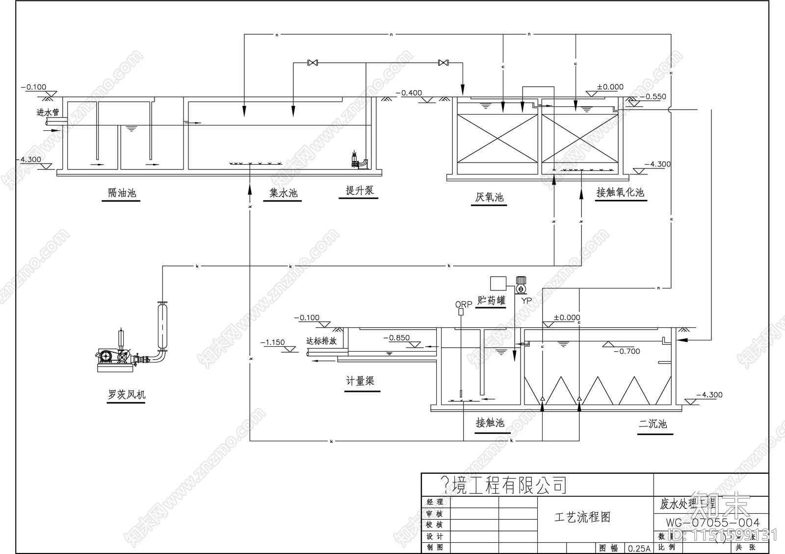 污水处理站建筑cad施工图下载【ID:1151599131】