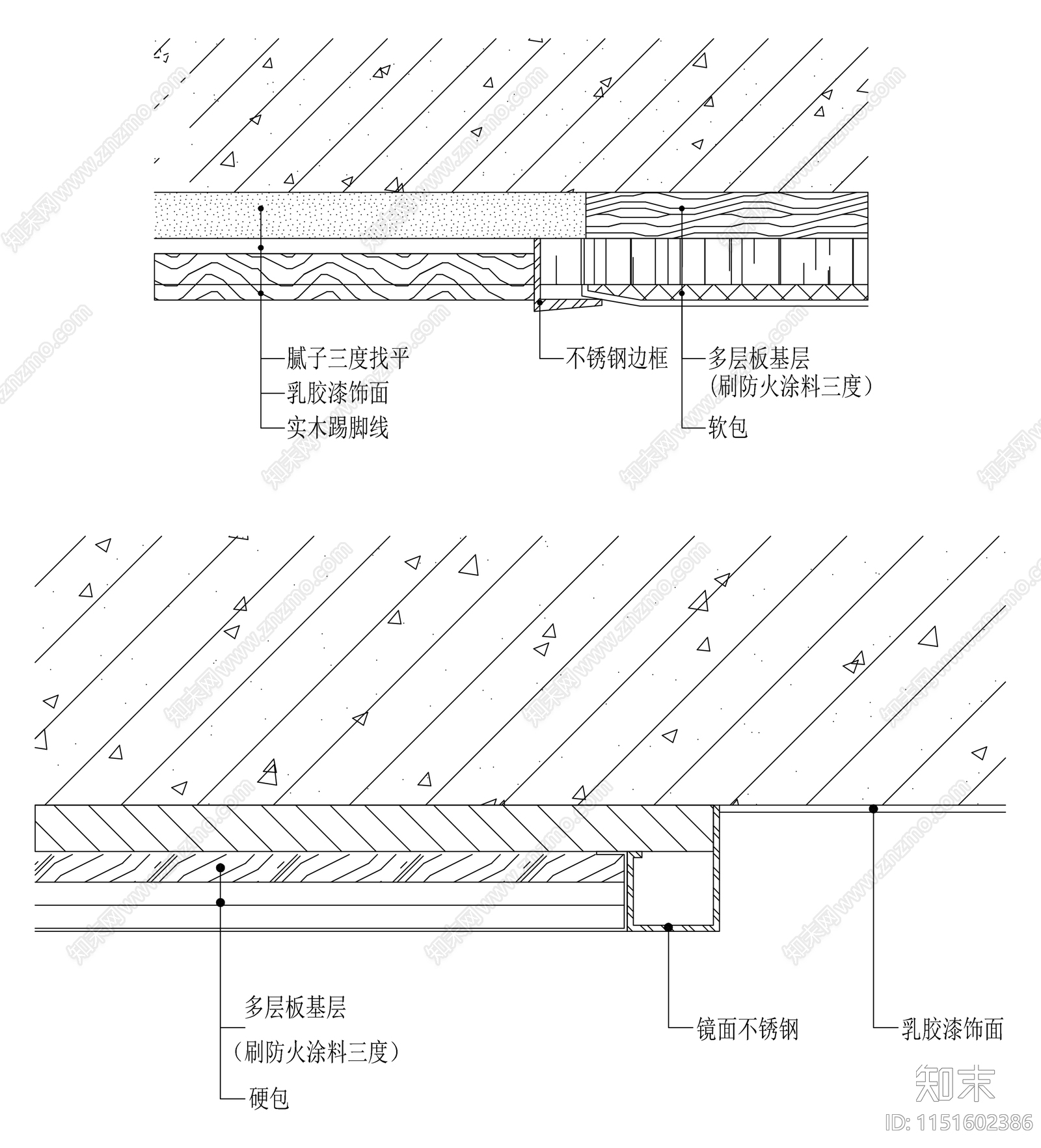 墙面乳胶漆与不锈钢cad施工图下载【ID:1151602386】