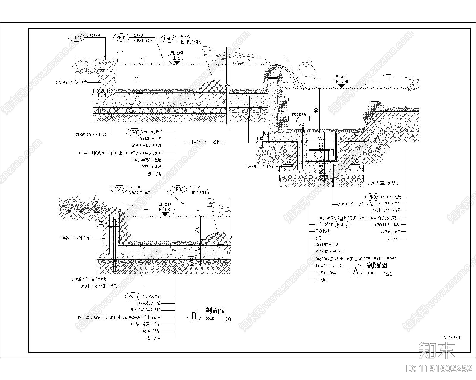 自然式水池大样图施工图下载【ID:1151602252】