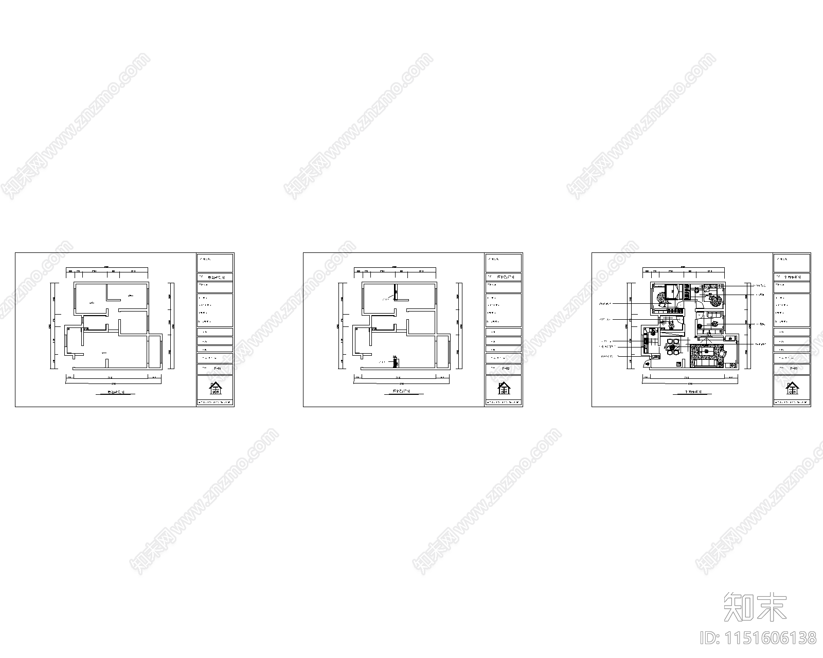 现代二居室家装室内装饰设计cad施工图下载【ID:1151606138】