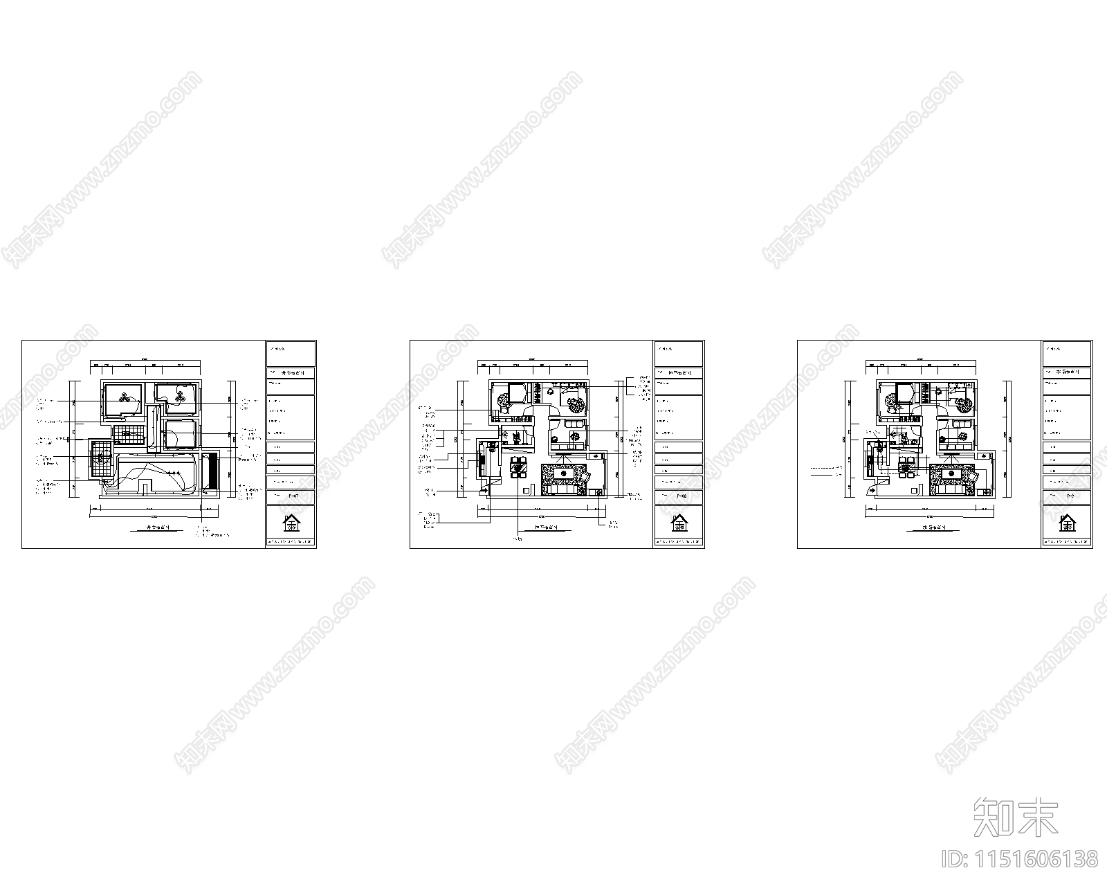 现代二居室家装室内装饰设计cad施工图下载【ID:1151606138】