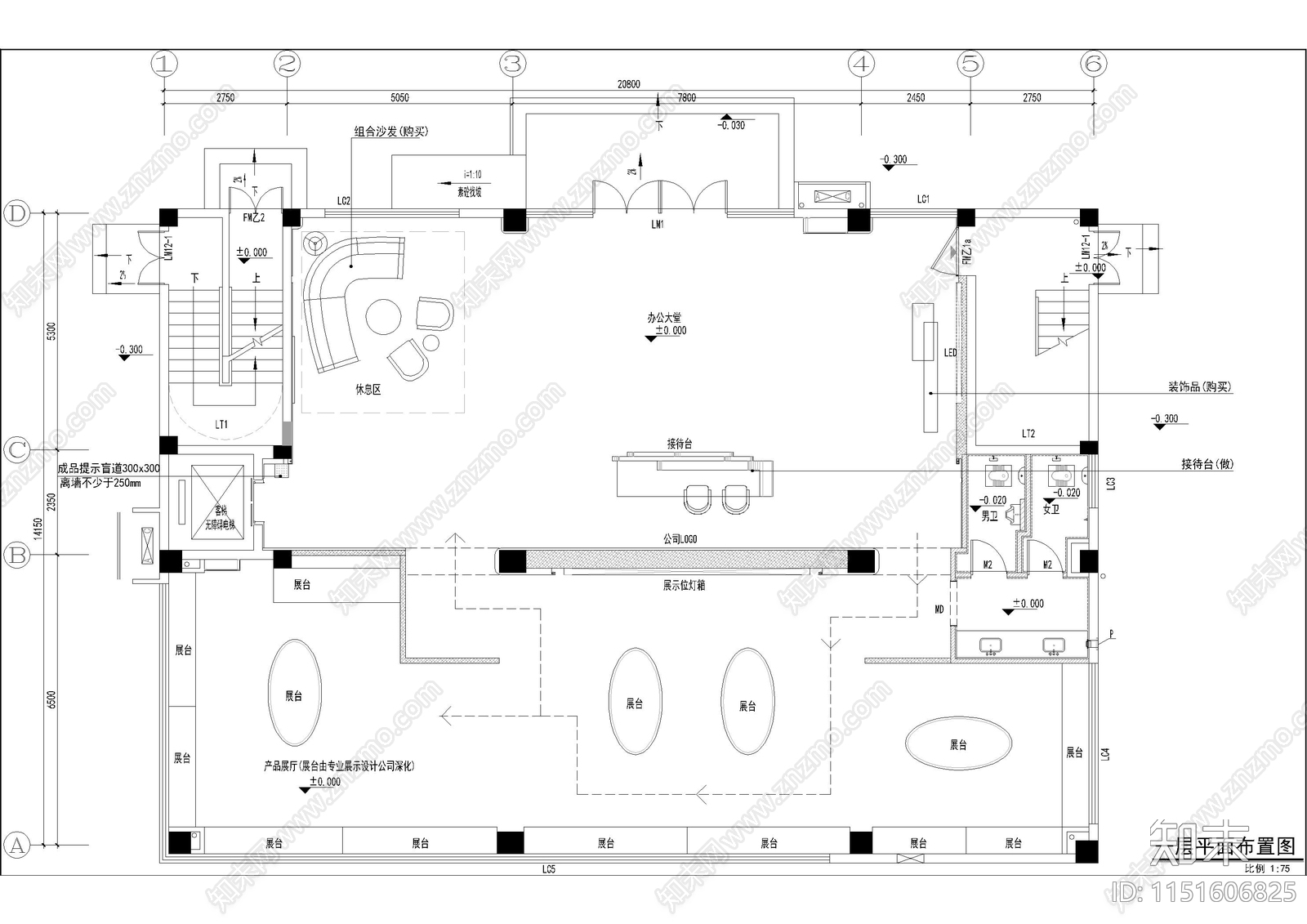 现代极简办公楼cad施工图下载【ID:1151606825】