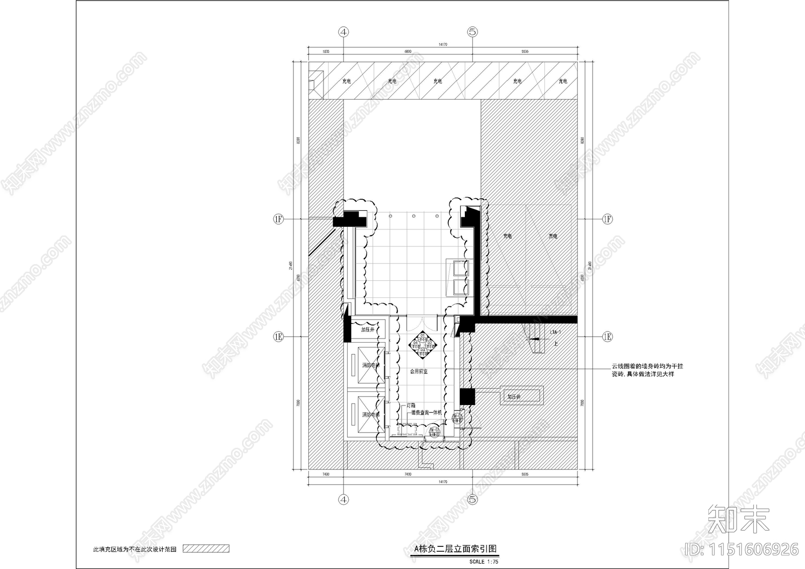 办公电梯厅cad施工图下载【ID:1151606926】