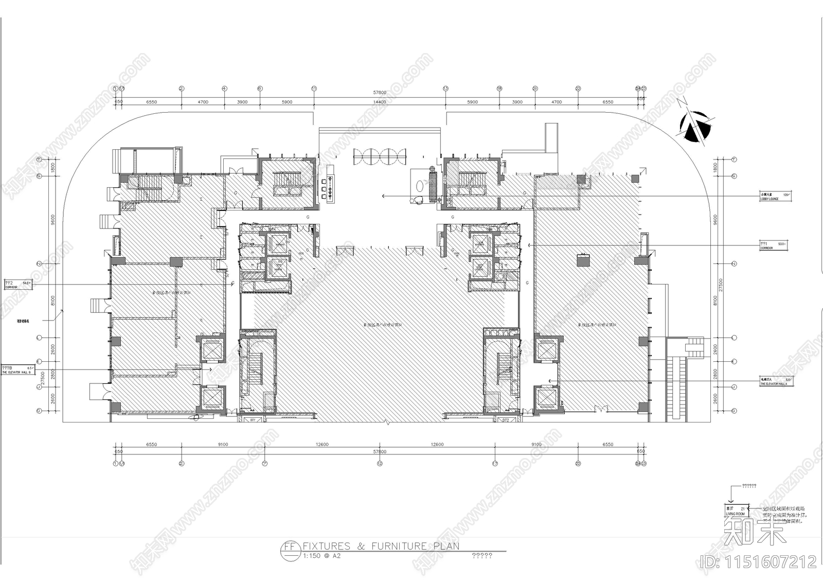 公寓大堂及走道cad施工图下载【ID:1151607212】