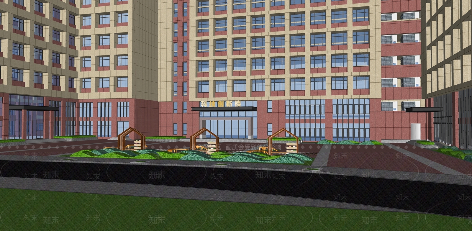 现代校园景观SU模型下载【ID:1151608264】