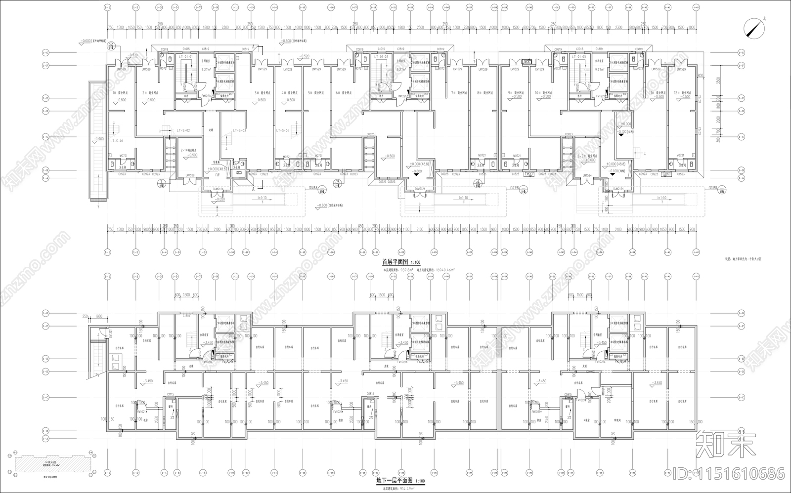 18层带底商住宅平立面cad施工图下载【ID:1151610686】