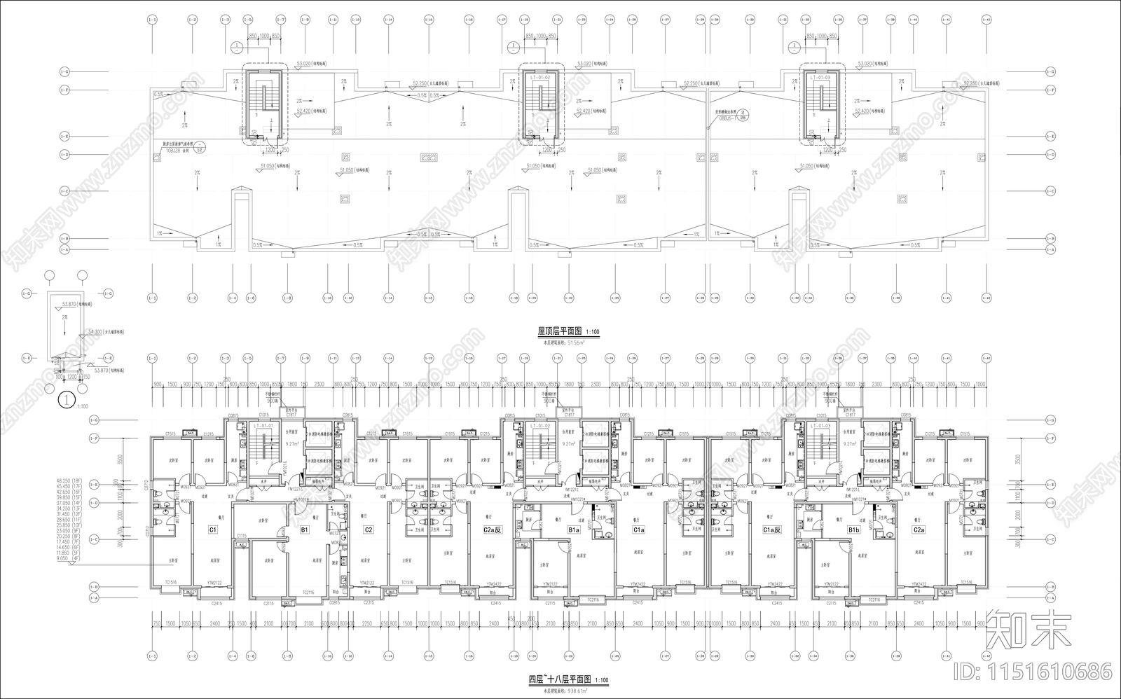 18层带底商住宅平立面cad施工图下载【ID:1151610686】